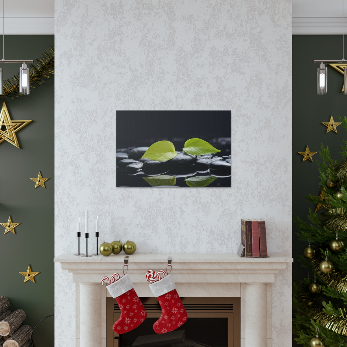 Green Leaf with Stones Forest Floral Nature Photography Canvas Wall Art for Home Decor Ready-to-Hang-Express Your Love Gifts