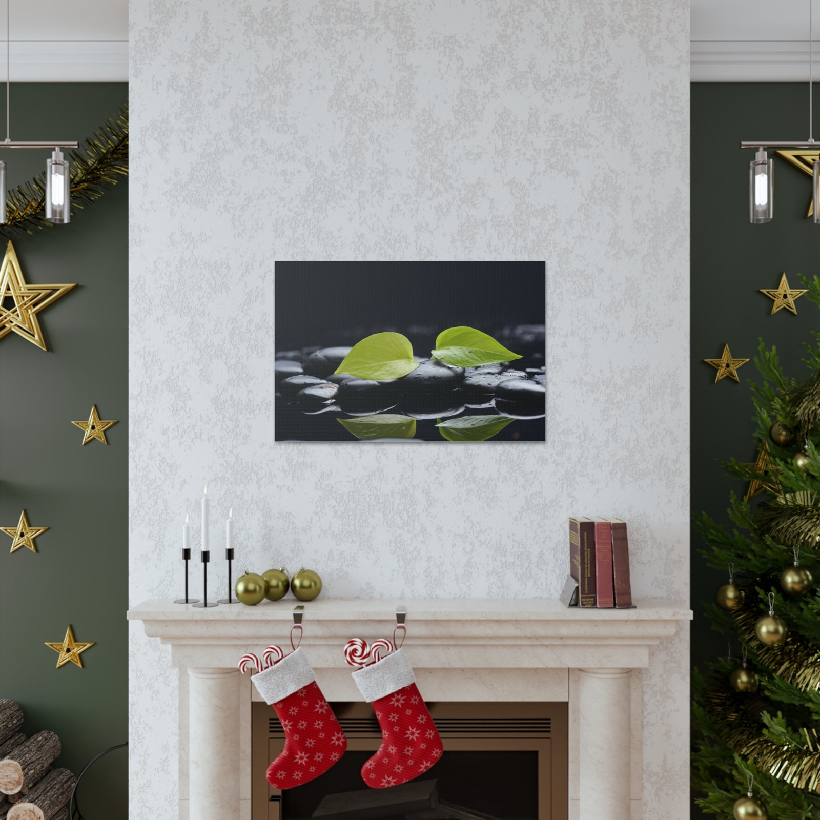 Green Leaf with Stones Forest Floral Nature Photography Canvas Wall Art for Home Decor Ready-to-Hang-Express Your Love Gifts