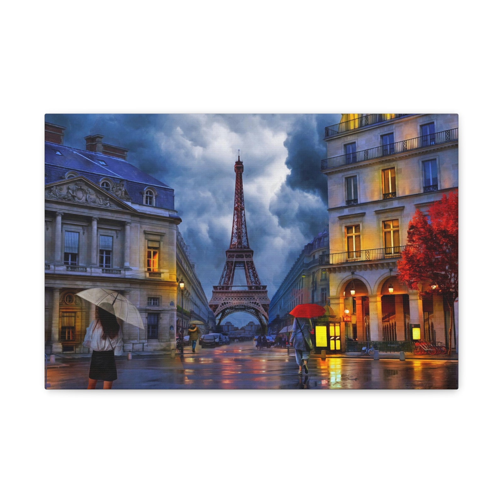 Paris Street View Red Umbrella Eiffel Tower France Canvas Artwork High-Quality Breathtaking French City for Home Decor Ready to Hang-Express Your Love Gifts