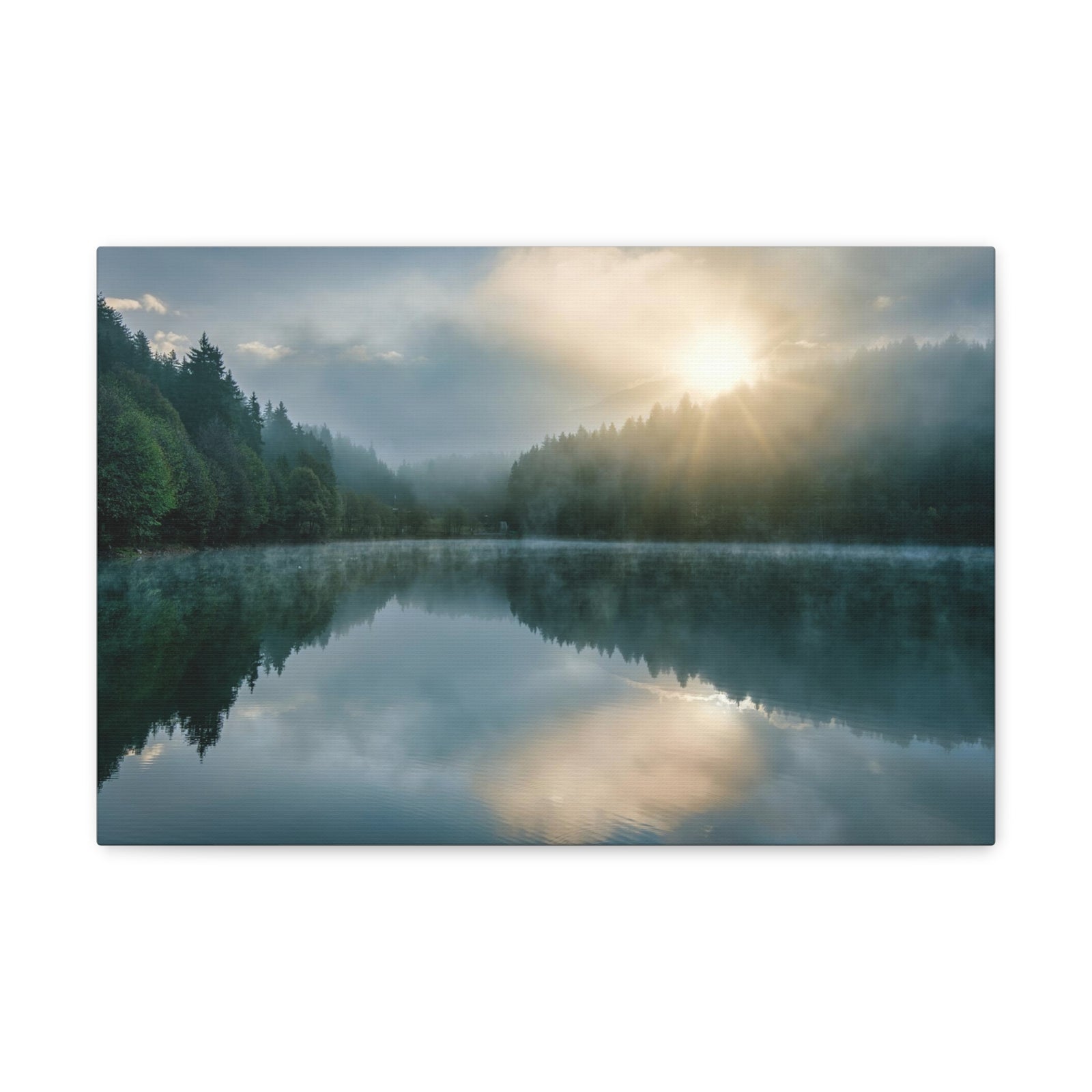 Sunset Teal Forest Lake Nature Wilderness Photography Canvas Wall Art for Home Decor Ready-to-Hang-Express Your Love Gifts