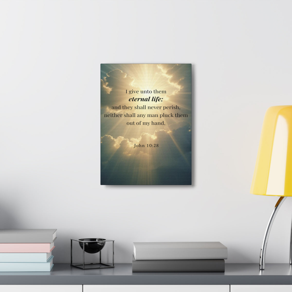 Scripture Walls John 10:28 Eternal Assurance Bible Verse Canvas Christian Wall Art Ready to Hang Unframed-Express Your Love Gifts