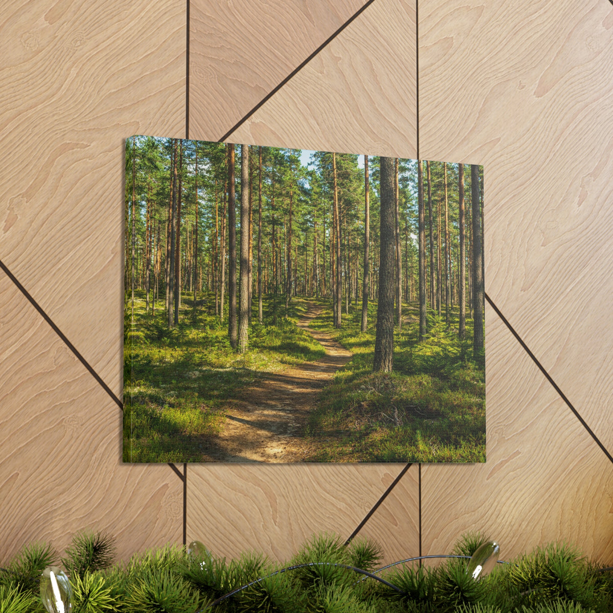 Green Forest Tree Path Nature Wilderness Photography Canvas Wall Art for Home Decor Ready-to-Hang-Express Your Love Gifts