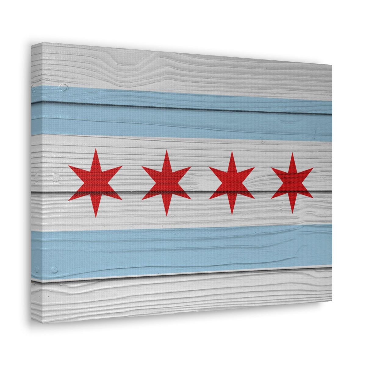 Wooden Chicago Flag Handpainted Art Canvas Wall Art for Home Decor Ready-to-Hang-Express Your Love Gifts