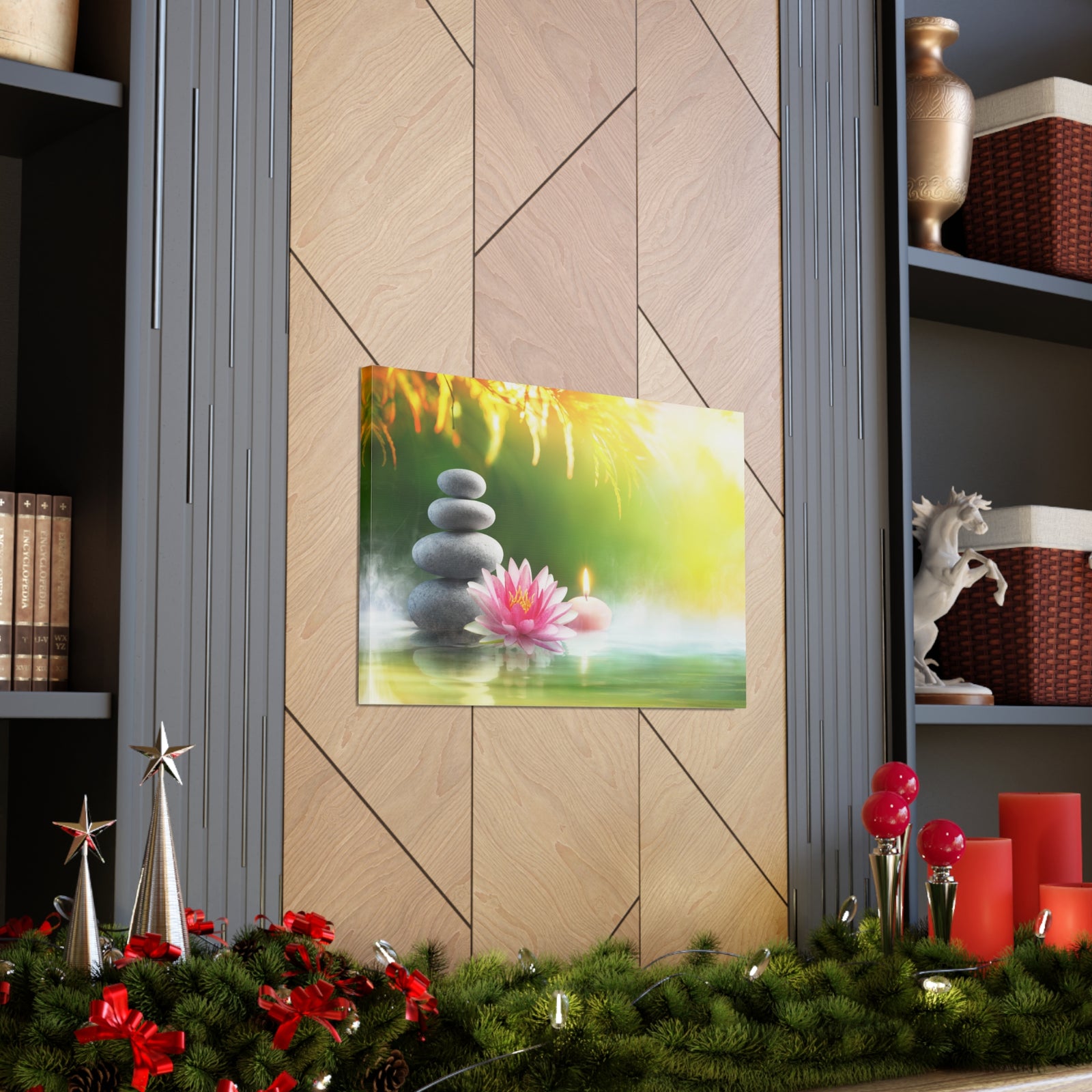 Relaxation with Massage Stones Forest Floral Nature Photography Canvas Wall Art for Home Decor Ready-to-Hang-Express Your Love Gifts