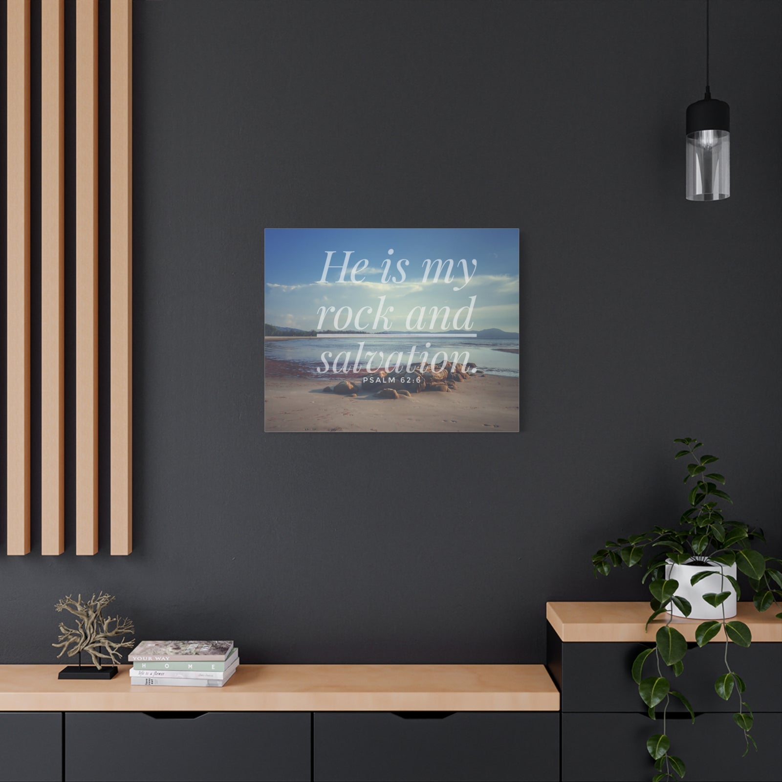 Scripture Canvas My Rock And Salvation Psalm 62:6 Christian Wall Art Bible Verse Print Ready to Hang-Express Your Love Gifts