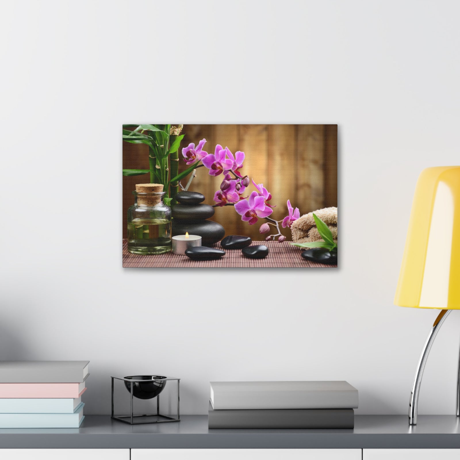 Bamboo Stones Orchid Forest Floral Nature Photography Canvas Wall Art for Home Decor Ready-to-Hang-Express Your Love Gifts
