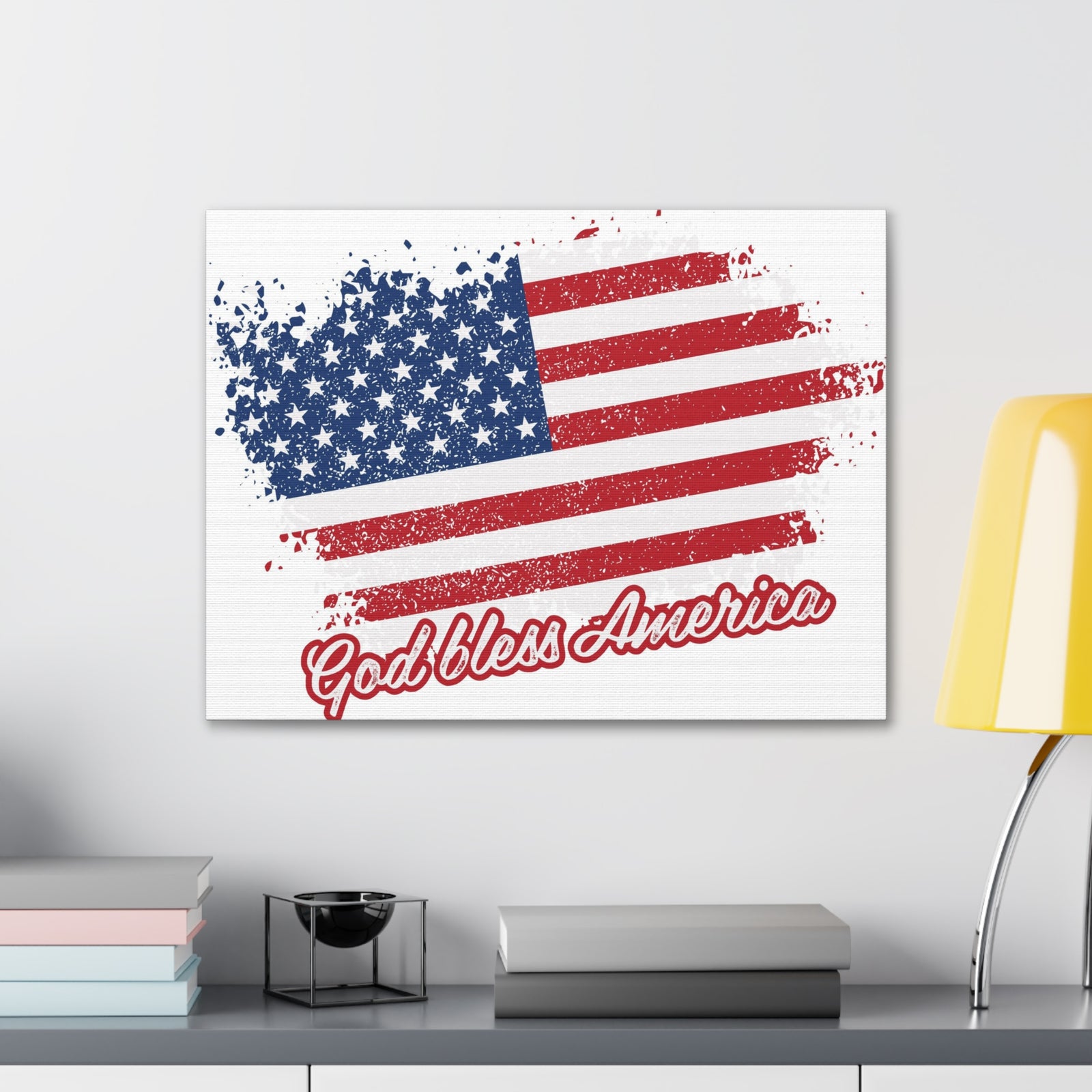 God Bless America On White Background Canvas Wall Art for Home Decor Ready-to-Hang-Express Your Love Gifts