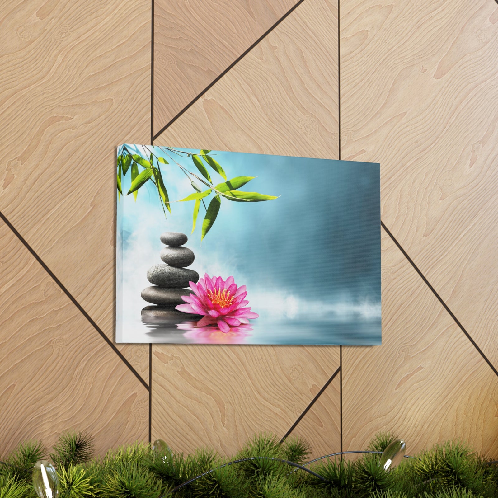 Waterlily with Stones Forest Floral Nature Photography Canvas Wall Art for Home Decor Ready-to-Hang-Express Your Love Gifts