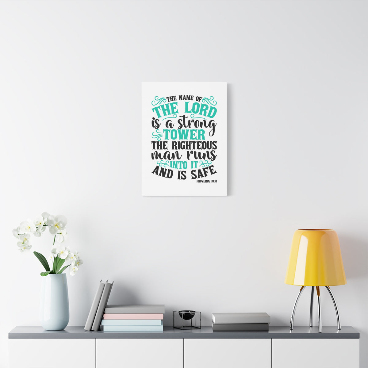 Scripture Canvas The Lord Is A Strong Tower Proverbs 18:10 Christian Wall Art Bible Verse Print Ready to Hang-Express Your Love Gifts