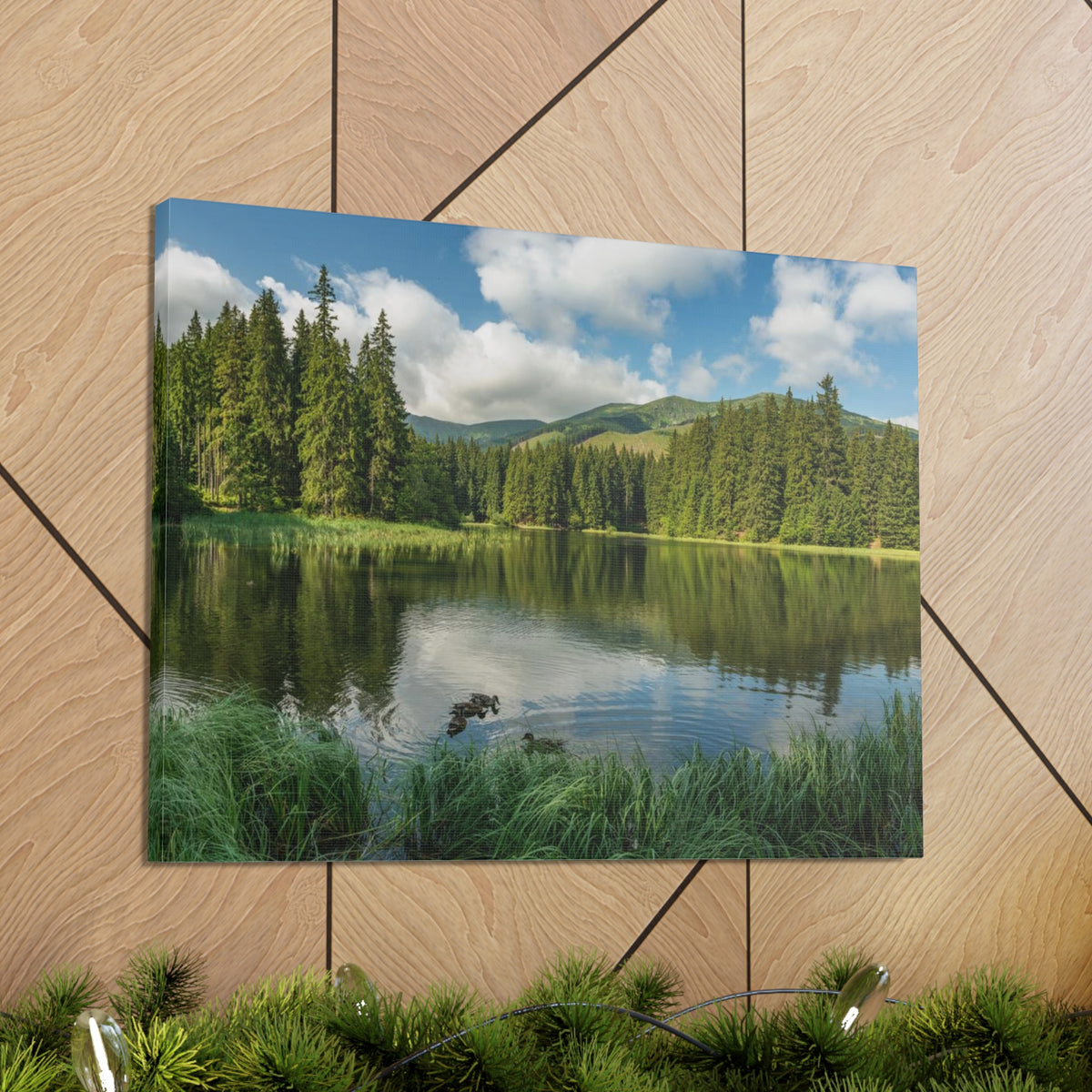 Lake Reflection Green Forest Nature Wilderness Photography Canvas Wall Art for Home Decor Ready-to-Hang-Express Your Love Gifts