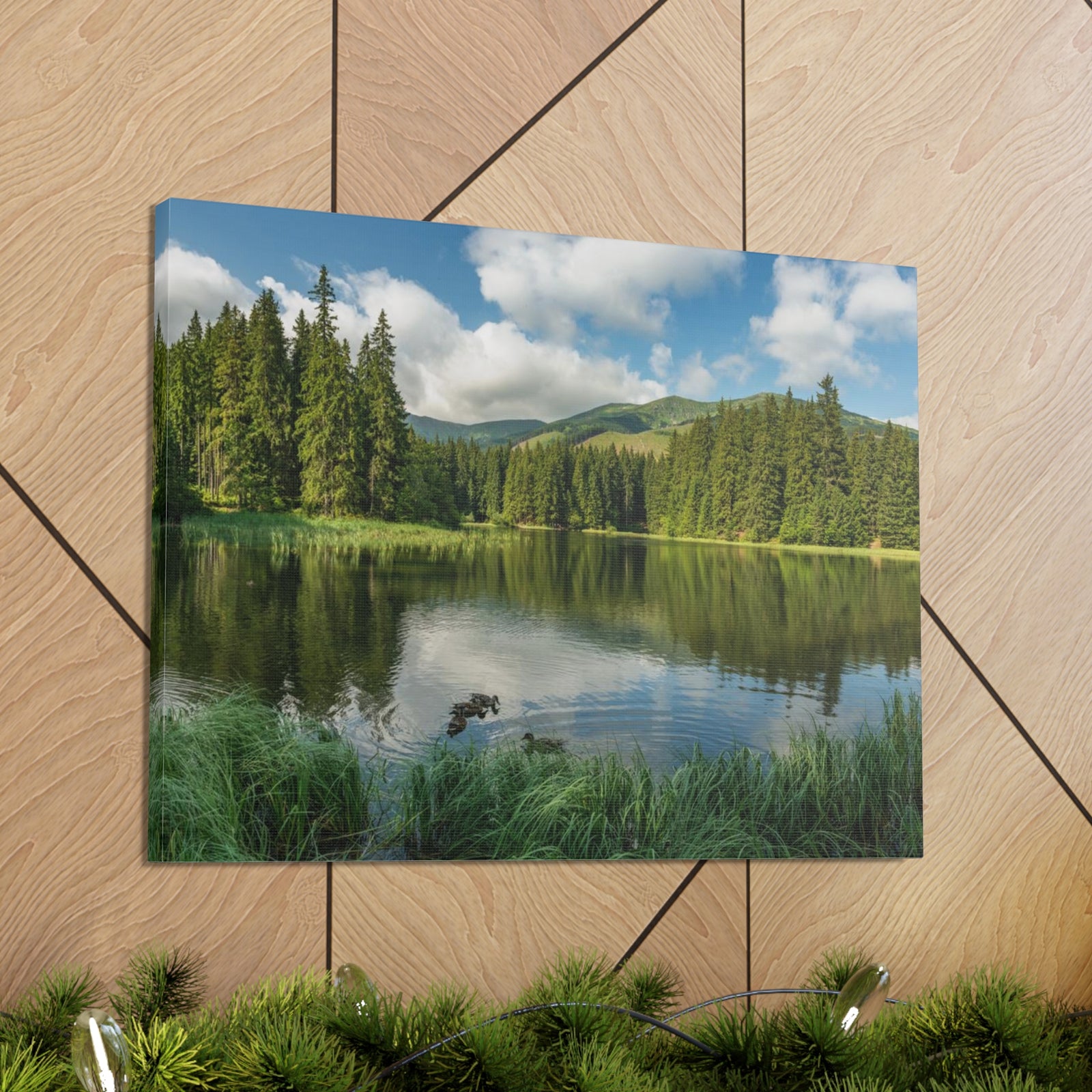 Lake Reflection Green Forest Nature Wilderness Photography Canvas Wall Art for Home Decor Ready-to-Hang-Express Your Love Gifts