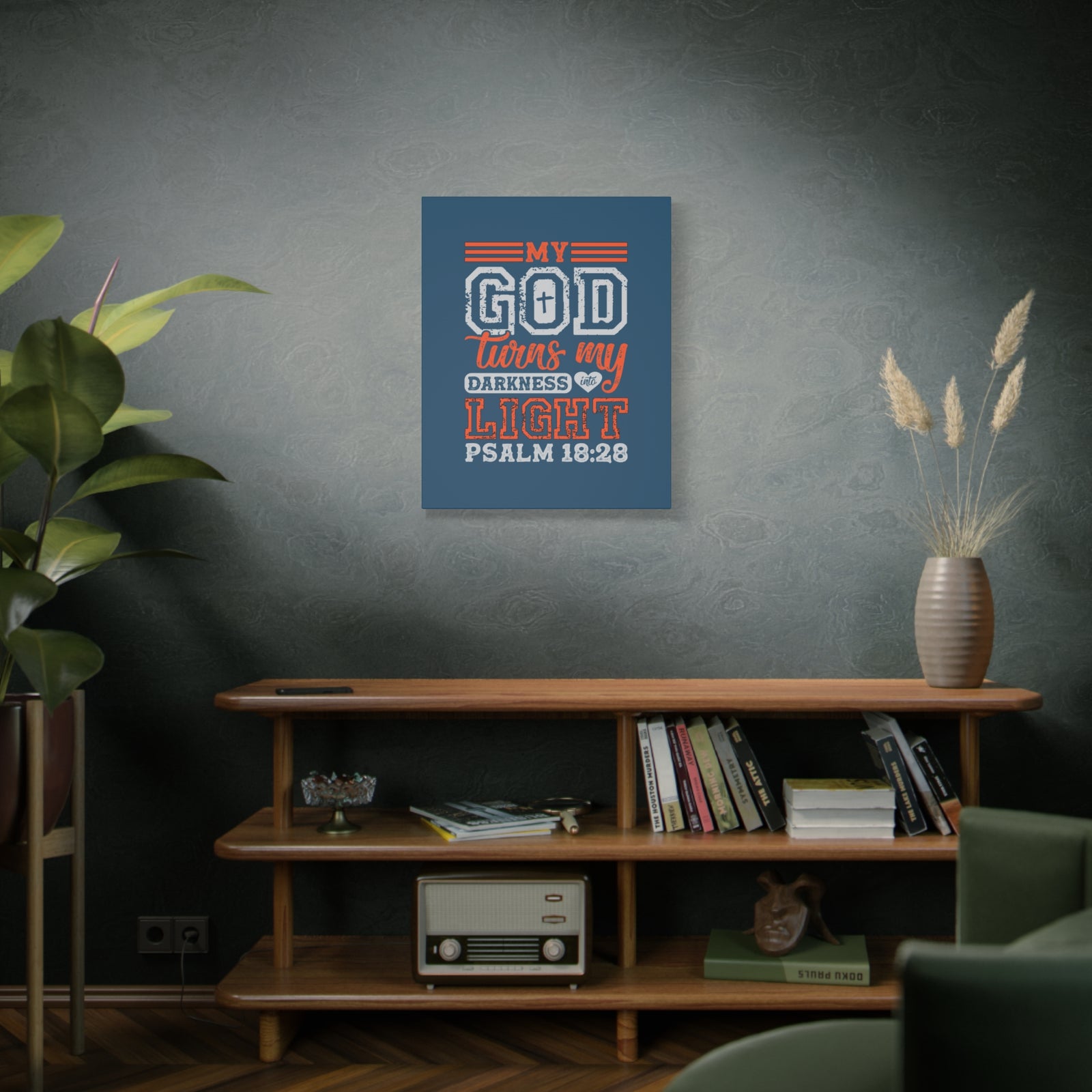 Scripture Walls My God Wins Psalm 18:28 Dark Blue Bible Verse Canvas Christian Wall Art Ready to Hang-Express Your Love Gifts