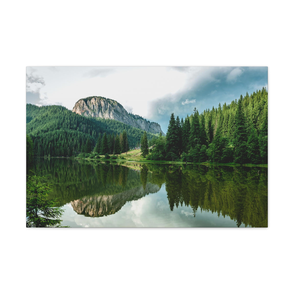Green Forest With Lake Reflection Nature Wilderness Photography Canvas Wall Art for Home Decor Ready-to-Hang-Express Your Love Gifts