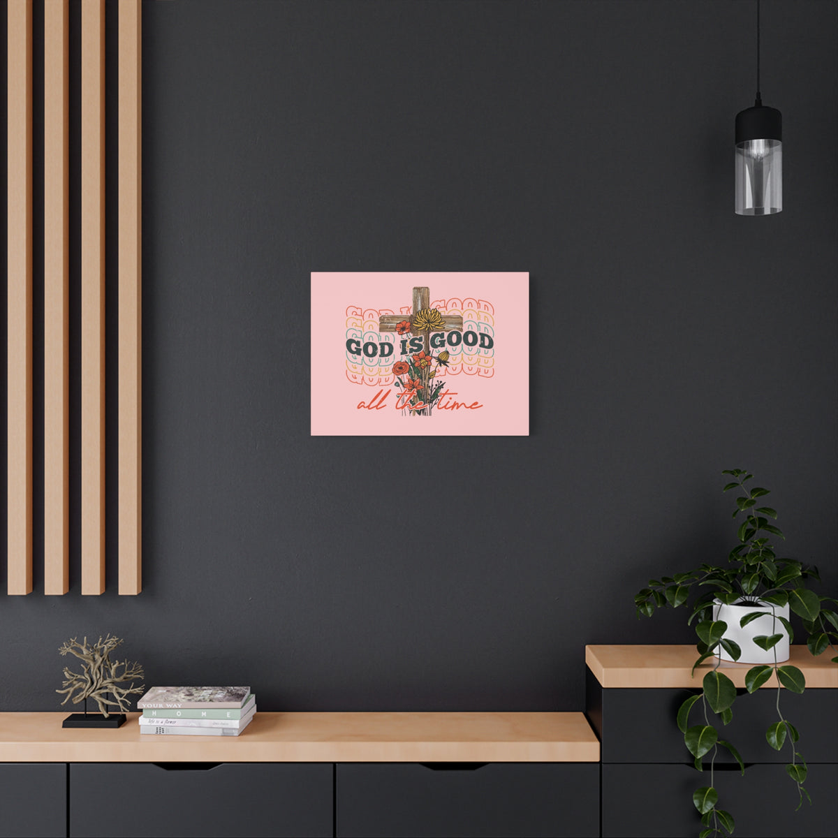 Scripture Canvas God Is Good Psalm 100:5 Light Red Christian Wall Art Bible Verse Print Ready to Hang-Express Your Love Gifts