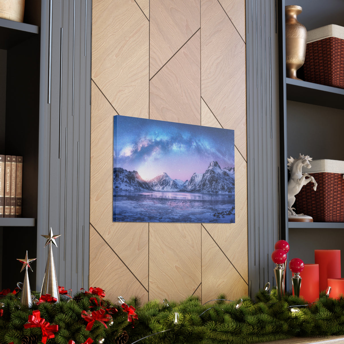 Winter Snow Mountain Lake Nature Wilderness Photography Canvas Wall Art for Home Decor Ready-to-Hang-Express Your Love Gifts