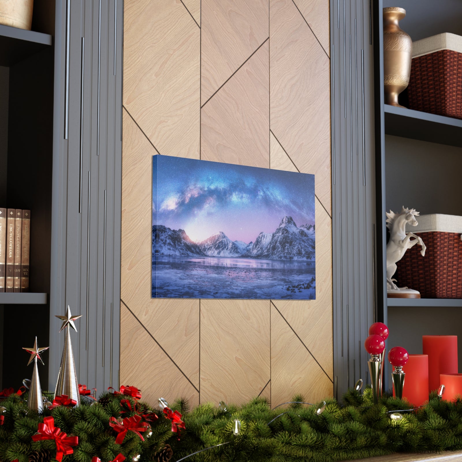 Winter Snow Mountain Lake Nature Wilderness Photography Canvas Wall Art for Home Decor Ready-to-Hang-Express Your Love Gifts