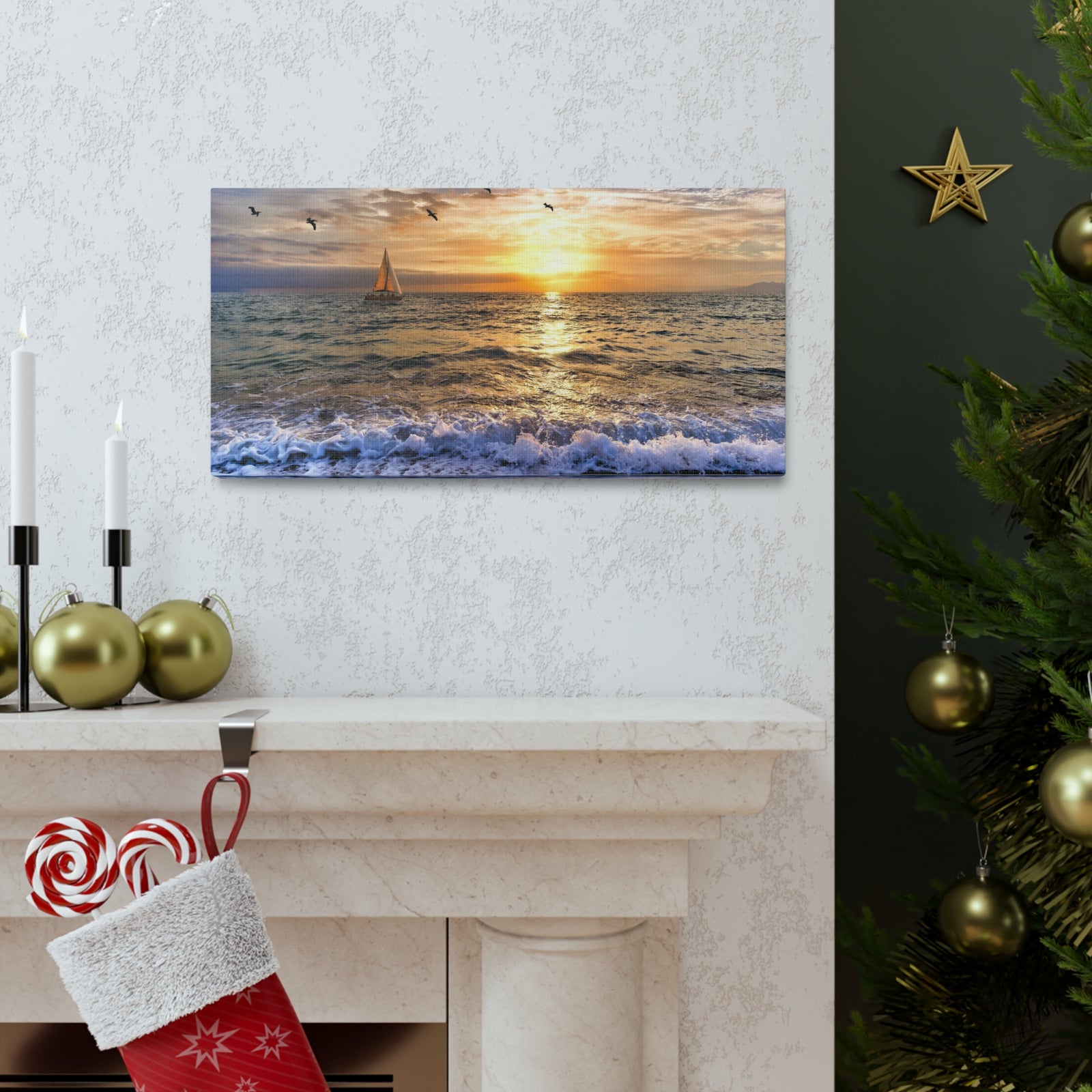 Sailboat Sailing Out To Sea Ocean Canvas Wall Art for Home Decor Ready-to-Hang-Express Your Love Gifts