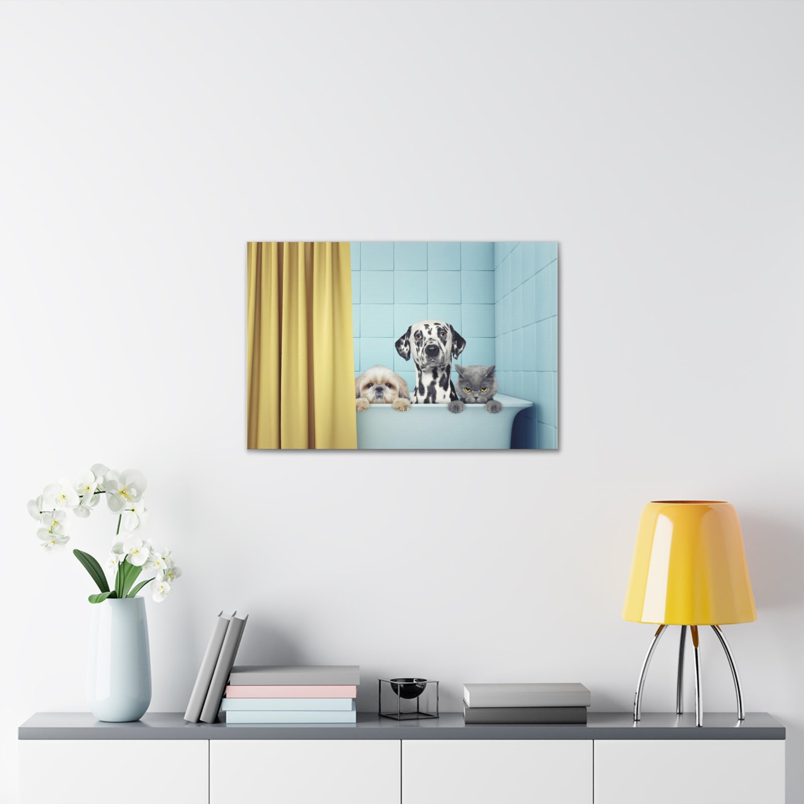 Cute Two Dogs and Cat Canvas Wall Art for Home Decor Ready-to-Hang-Express Your Love Gifts