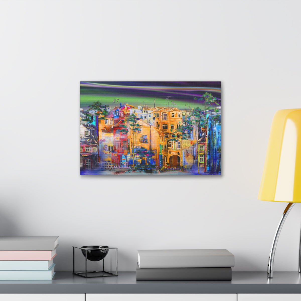 City Skyline Night Street Canvas Wall Art for Home Decor Ready-to-Hang-Express Your Love Gifts
