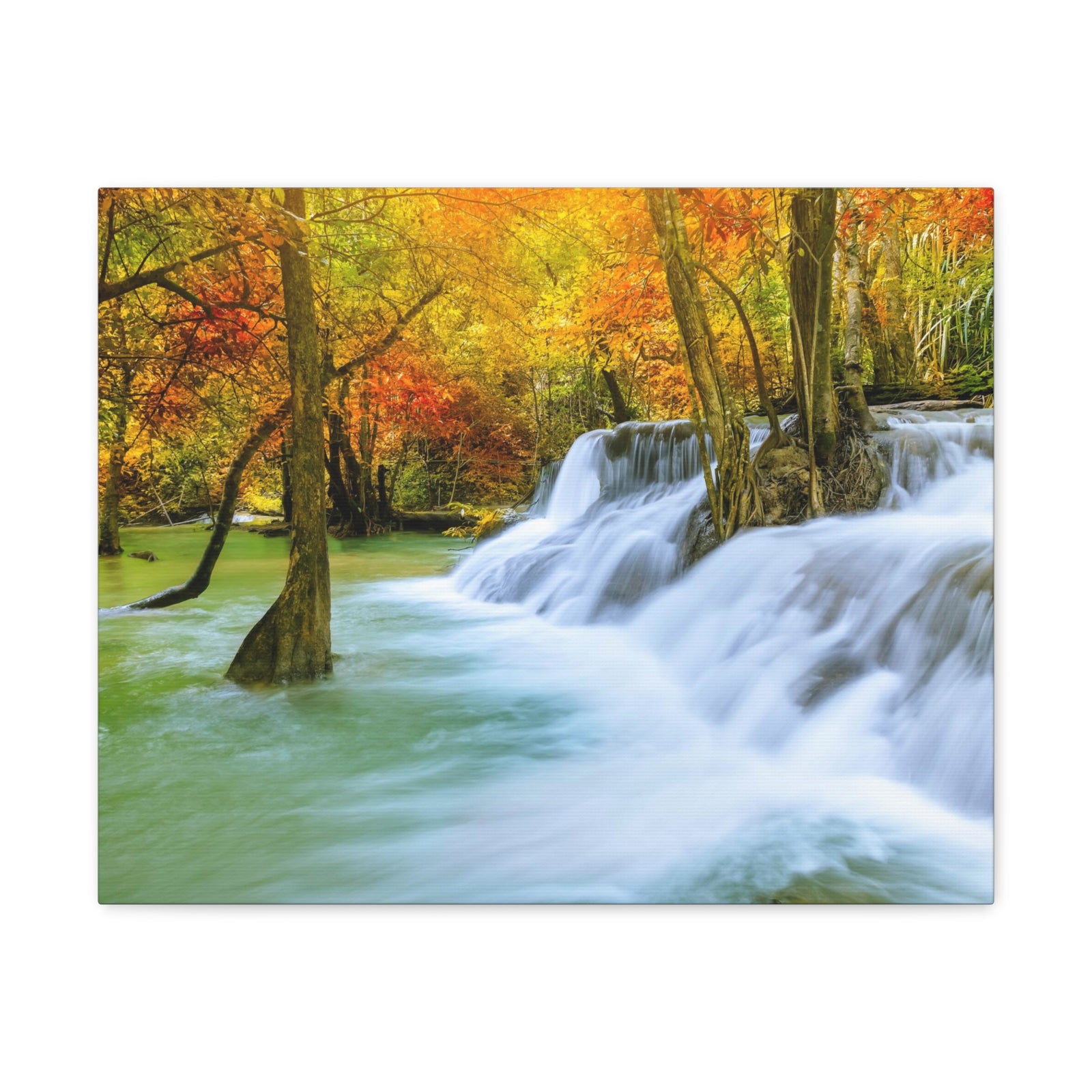 Colorful Majestic Waterfall Forest Floral Nature Photography Canvas Wall Art for Home Decor Ready-to-Hang-Express Your Love Gifts