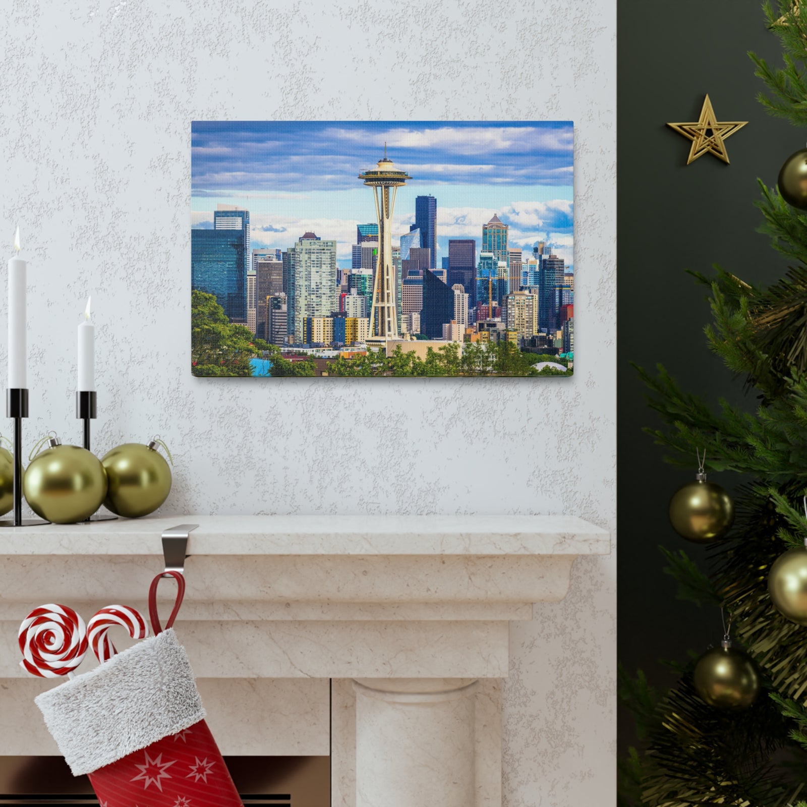 Seattle Daytime Skyline Canvas Artwork High-Quality Breathtaking Stunning Cityscape for Home Decor Ready to Hang-Express Your Love Gifts