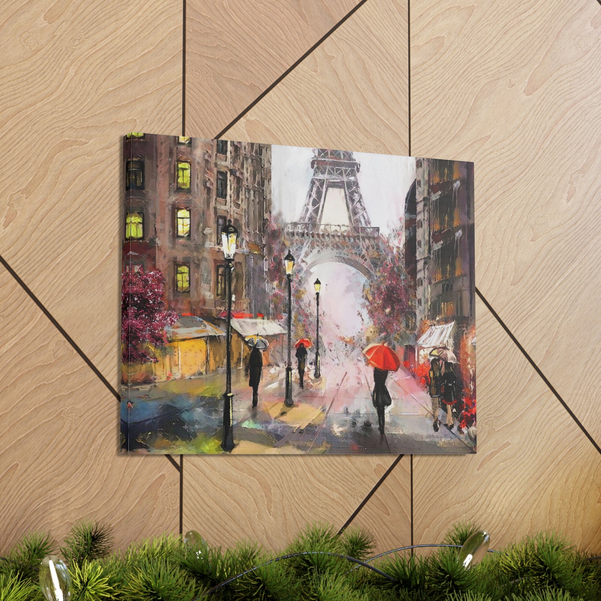 Paris Urban People Under Red Umbrella Paris Eiffel Tower Couple France Canvas Artwork High-Quality Breathtaking French City for Home Decor Ready to Hang-Express Your Love Gifts