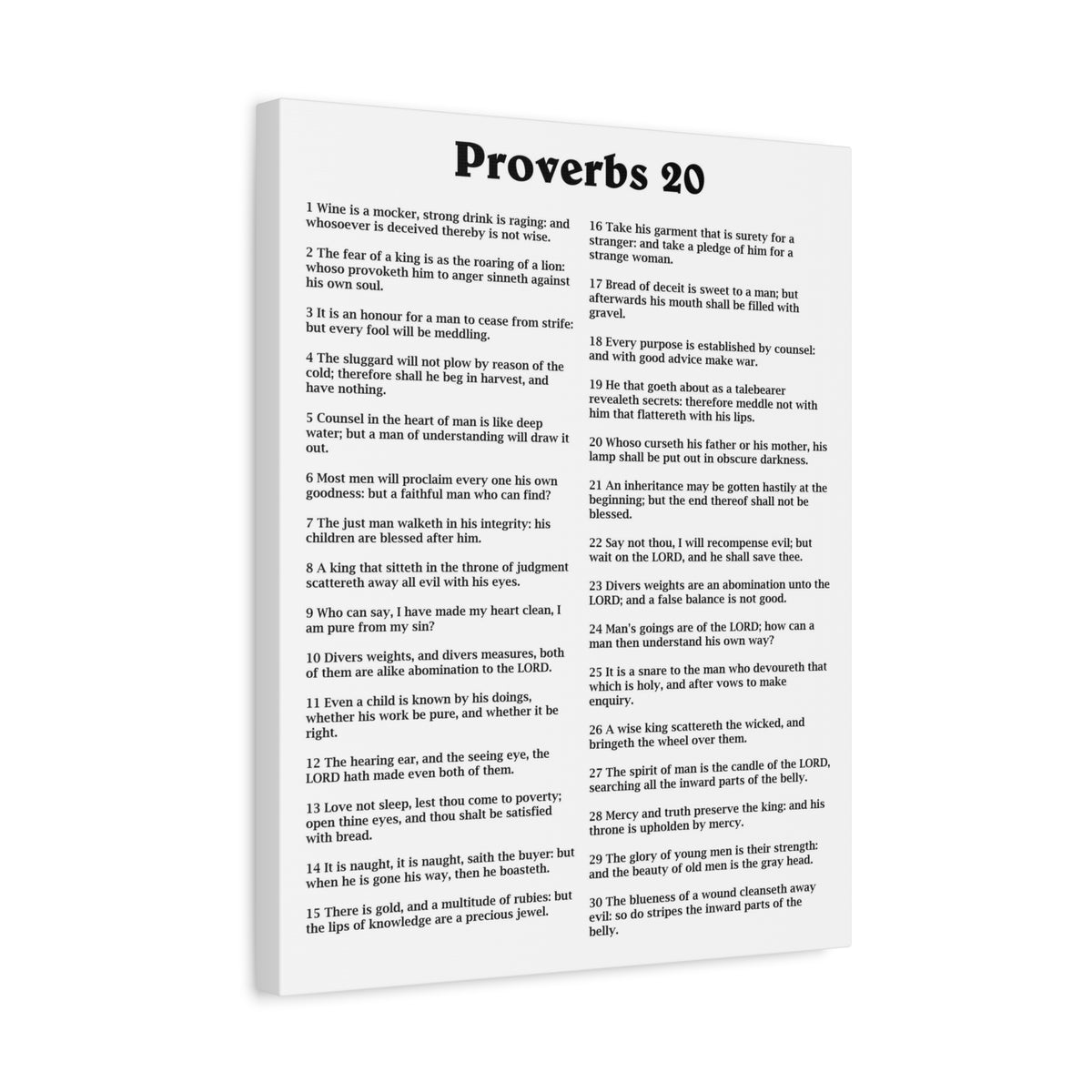 Scripture Walls Proverbs Chapter 20 White Bible Canvas Christian Wall Art Ready to Hang Unframed-Express Your Love Gifts