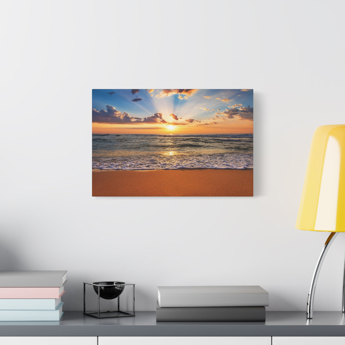 Beach Sunrise Deep Blue Sky Ocean Canvas Wall Art for Home Decor Ready-to-Hang-Express Your Love Gifts