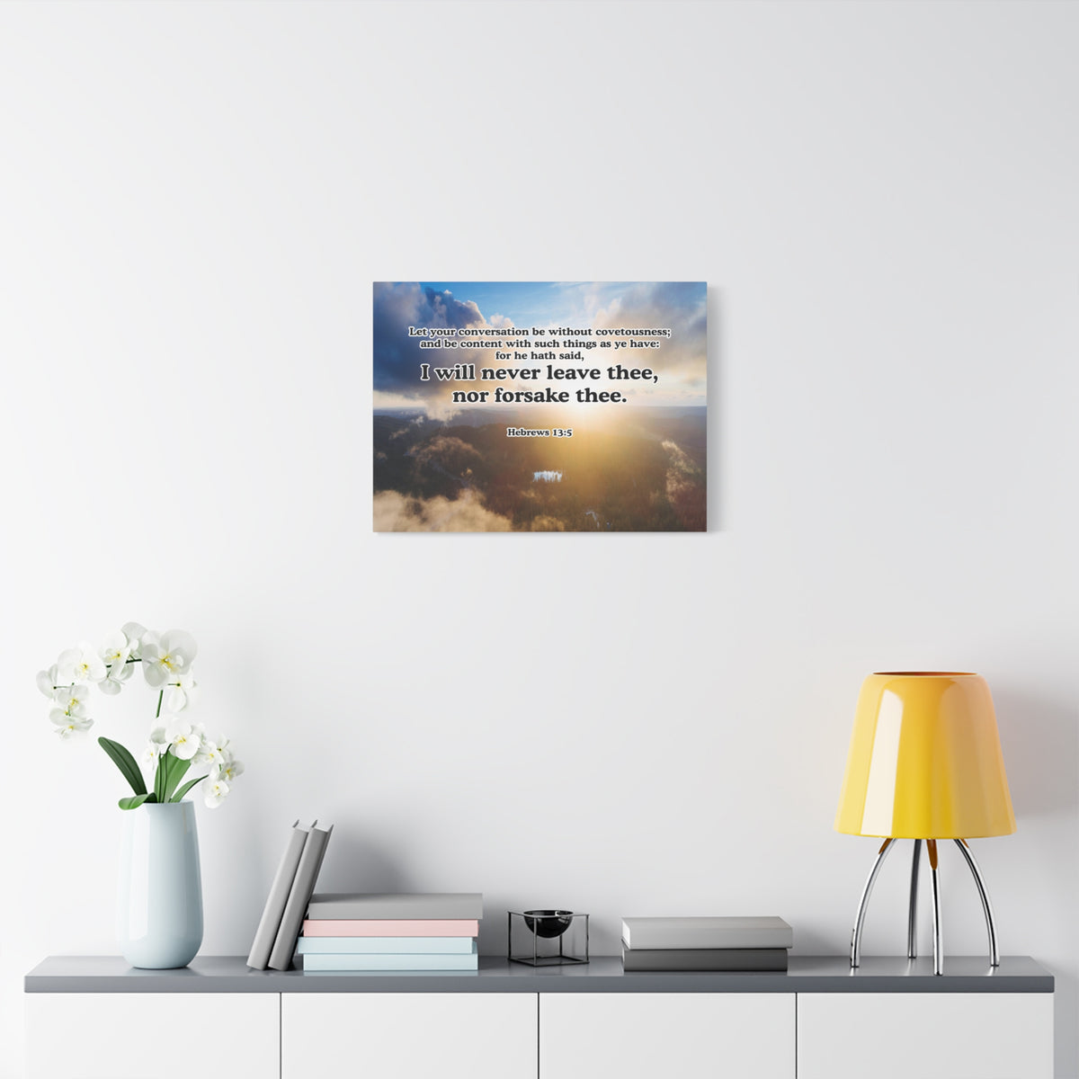 Bible Verse Canvas Never Leave or Forsake You Hebrews 13:5 Christian Wall Art Print Ready to Hang Unframed-Express Your Love Gifts