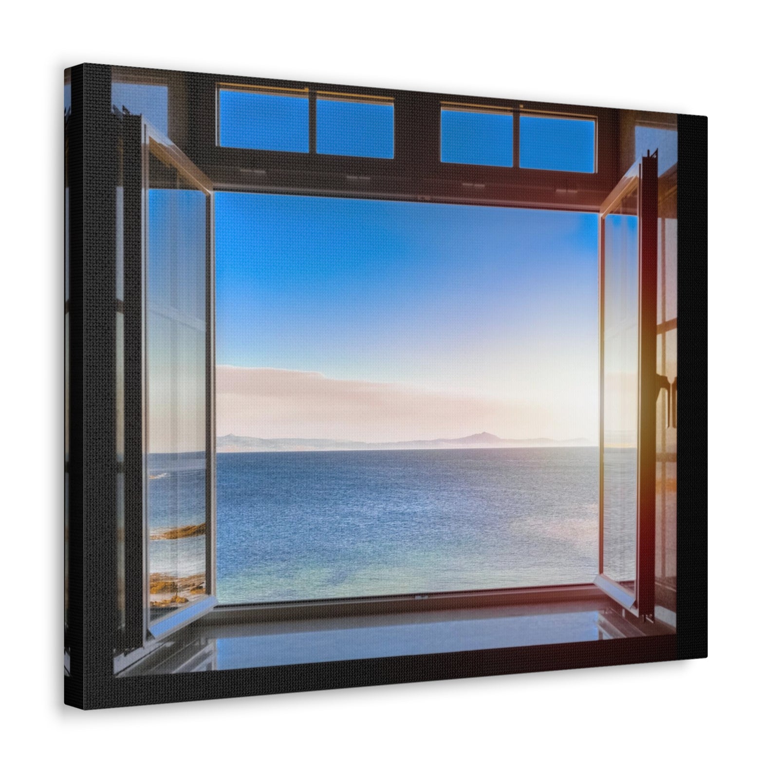 Dark Room Sunset Sea View Open Window Ocean Canvas Wall Art for Home Decor Ready-to-Hang-Express Your Love Gifts