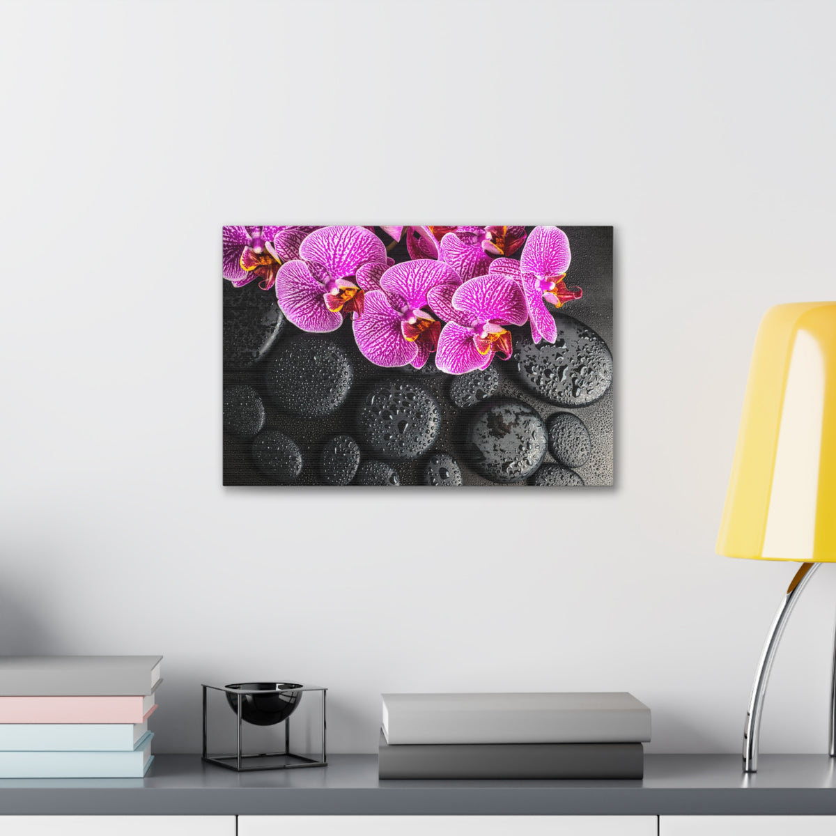 Violet Orchid on Stones Forest Floral Nature Photography Canvas Wall Art for Home Decor Ready-to-Hang-Express Your Love Gifts