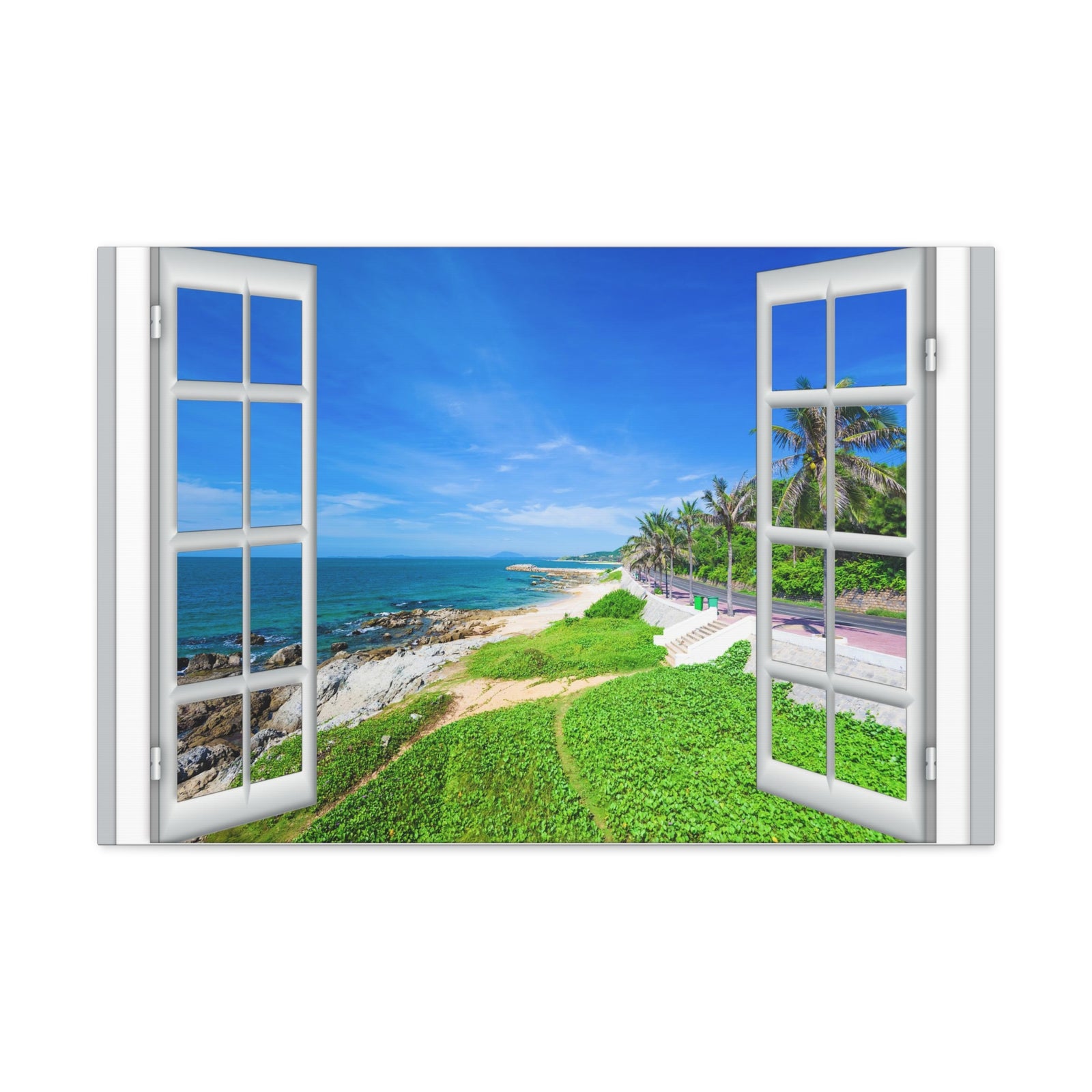 Canvas Print Wall Art Window Seaview Nature Photography Realism Scenic Landscape Colorful Multicolor for Home Decor Ready to Hang-Express Your Love Gifts