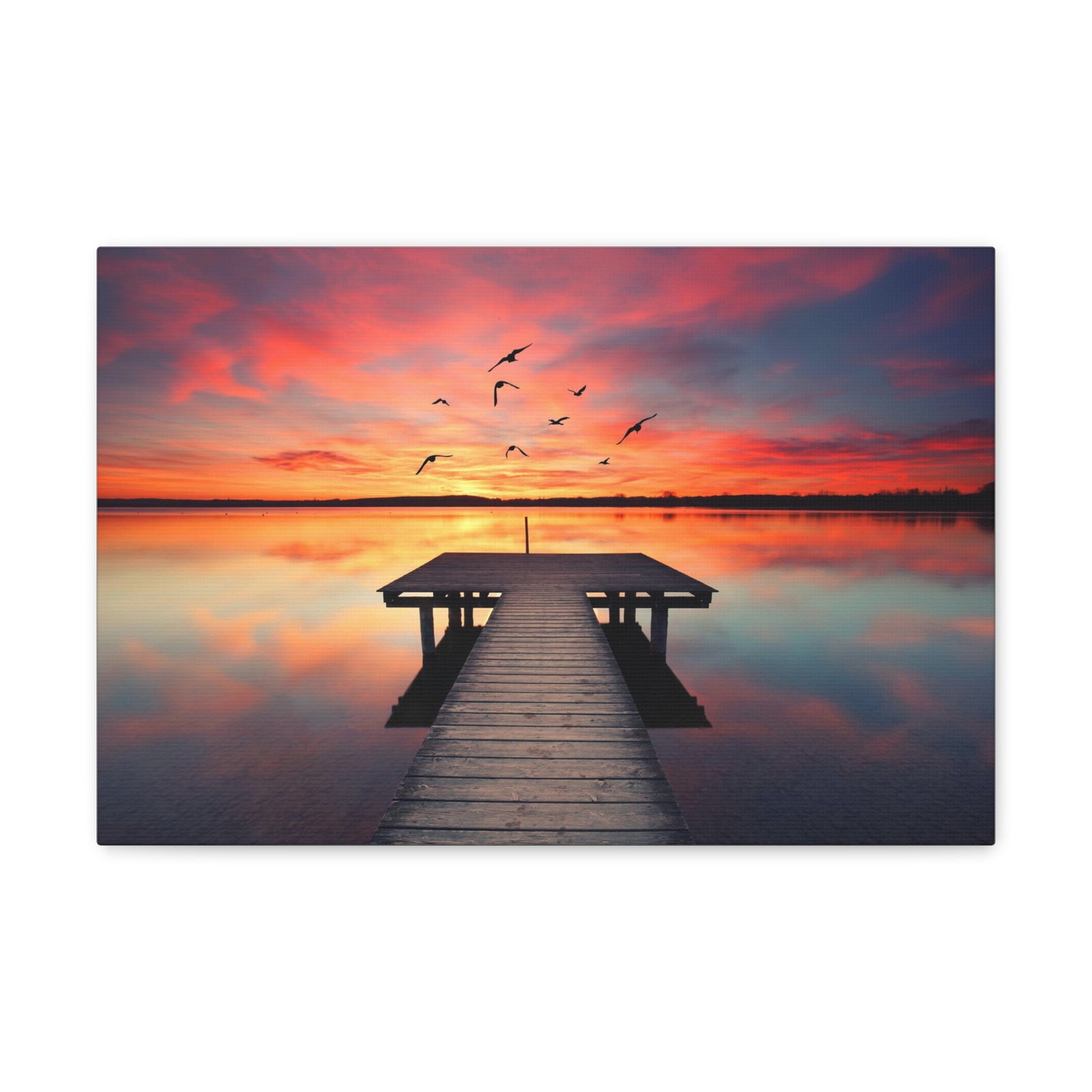 Wooden Bridge Lake View Dawn Nature Wilderness Photography Canvas Wall Art for Home Decor Ready-to-Hang-Express Your Love Gifts