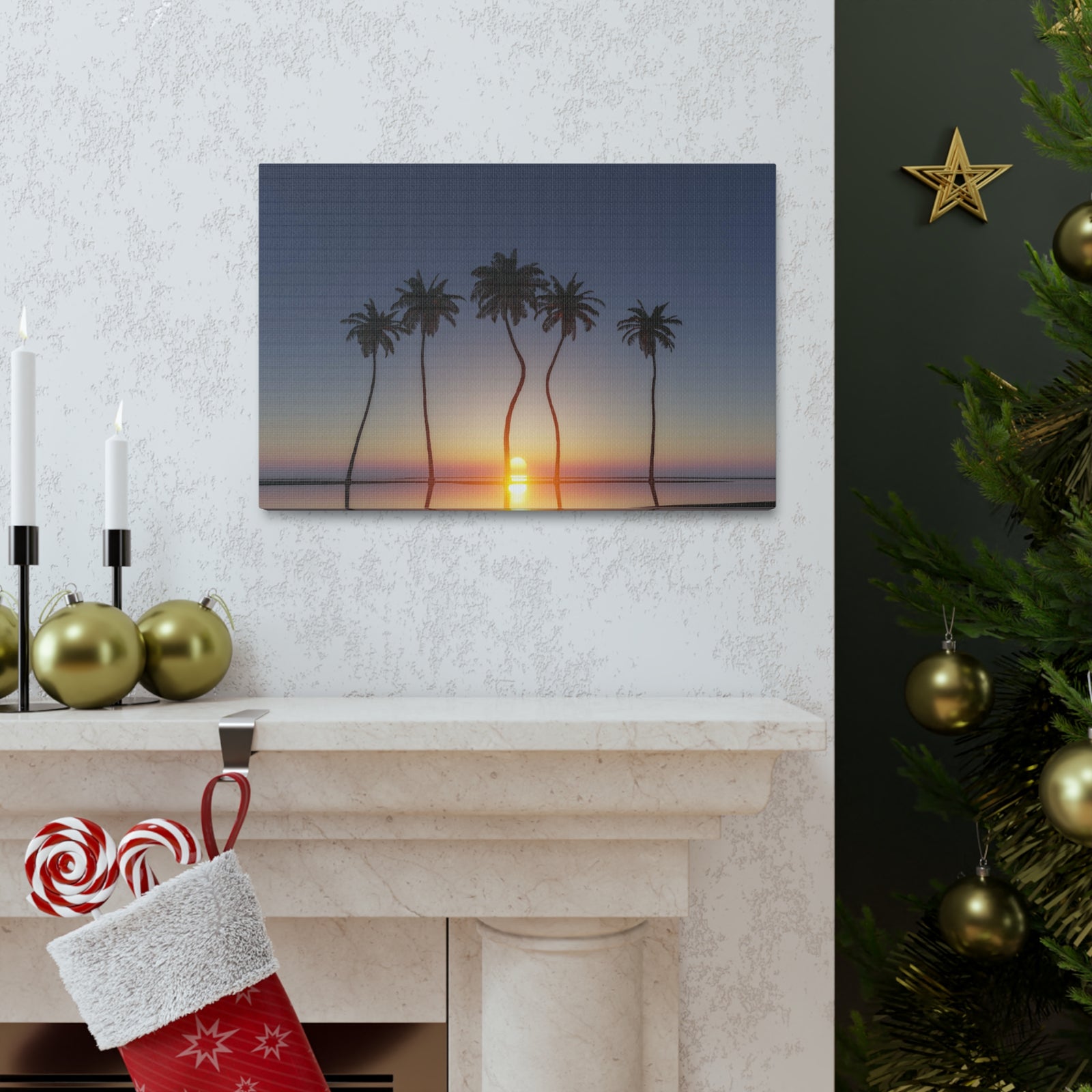 Palm Trees Tropical Sunset Ocean Canvas Wall Art for Home Decor Ready-to-Hang-Express Your Love Gifts