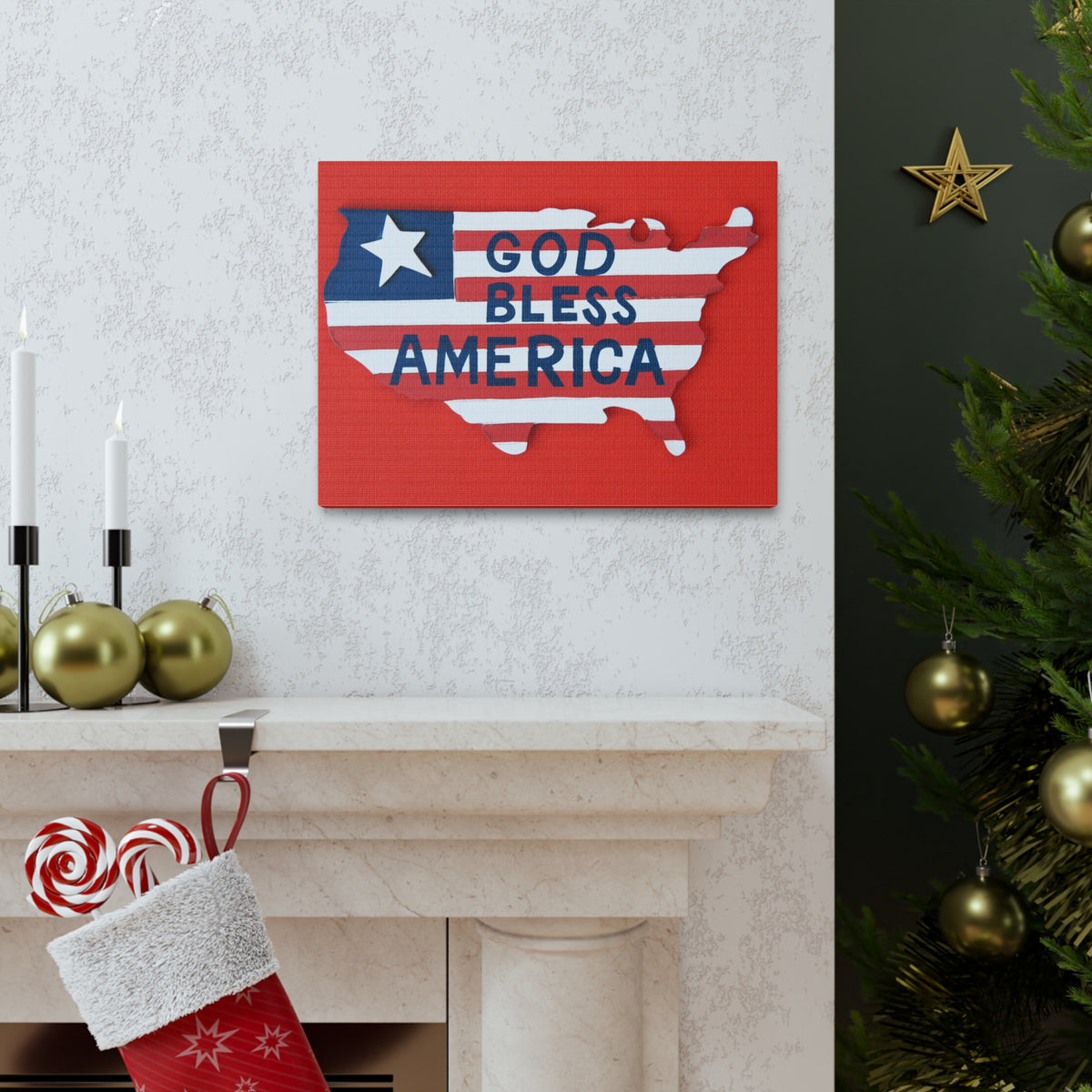 God Bless America Map of USA Canvas Wall Art for Home Decor Ready-to-Hang-Express Your Love Gifts