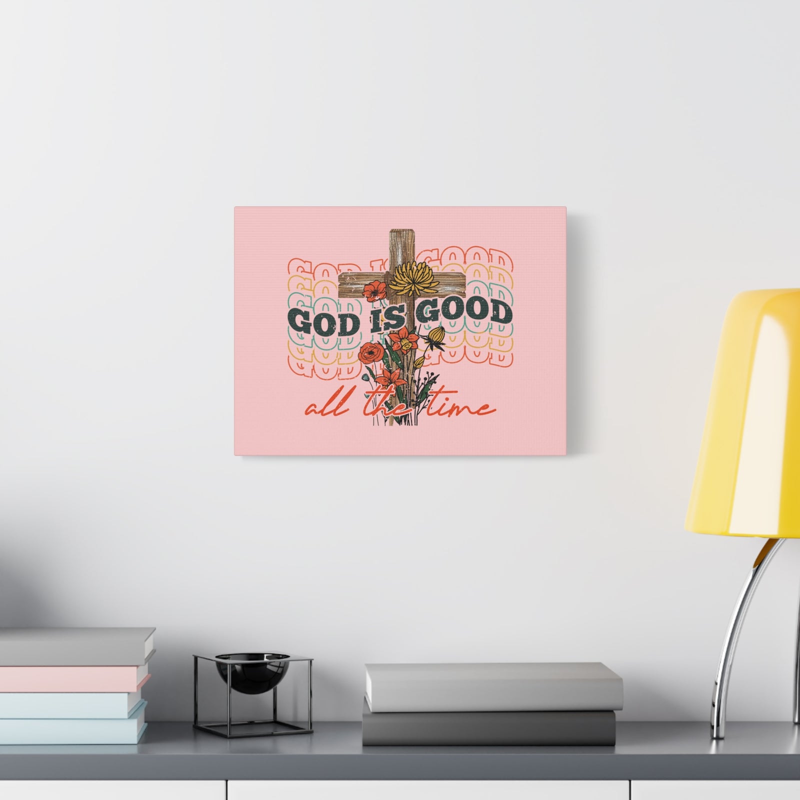 Scripture Canvas God Is Good Psalm 100:5 Light Red Christian Wall Art Bible Verse Print Ready to Hang-Express Your Love Gifts