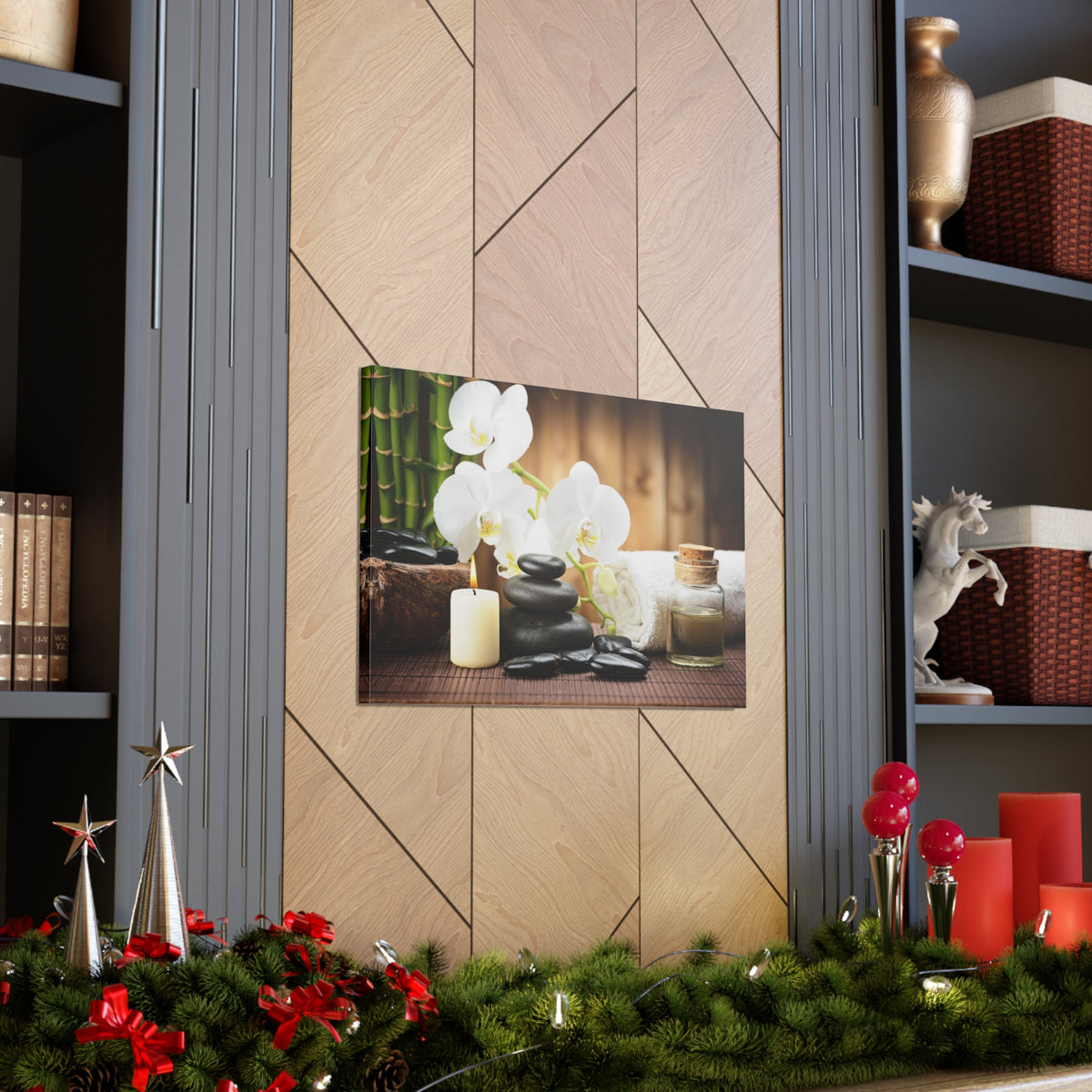 White Orchid and Bamboo Forest Floral Nature Photography Canvas Wall Art for Home Decor Ready-to-Hang-Express Your Love Gifts