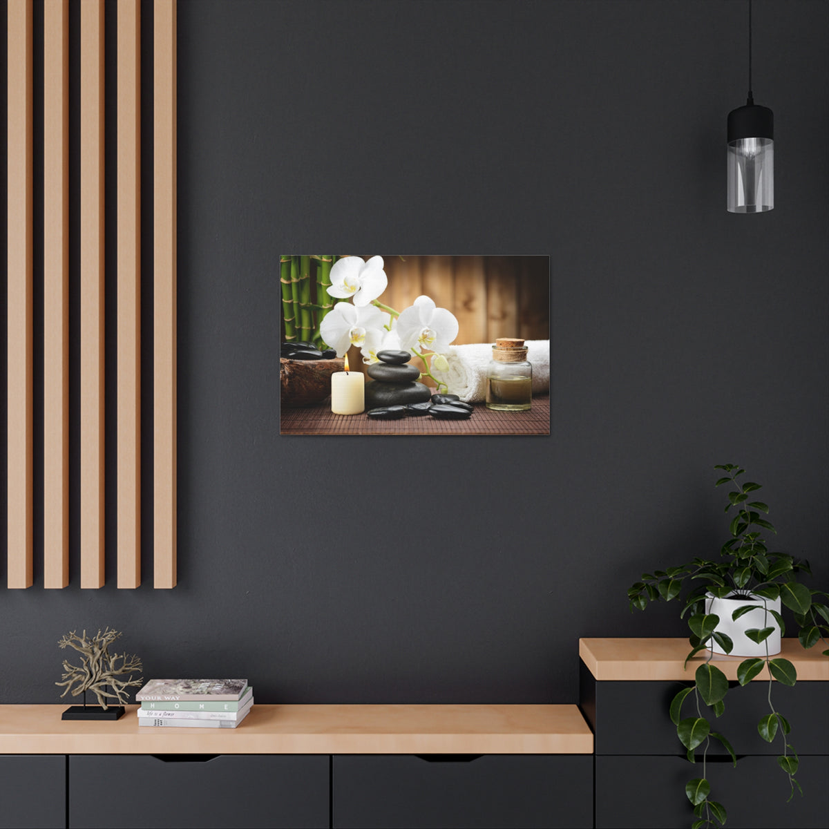 White Orchid and Bamboo Forest Floral Nature Photography Canvas Wall Art for Home Decor Ready-to-Hang-Express Your Love Gifts