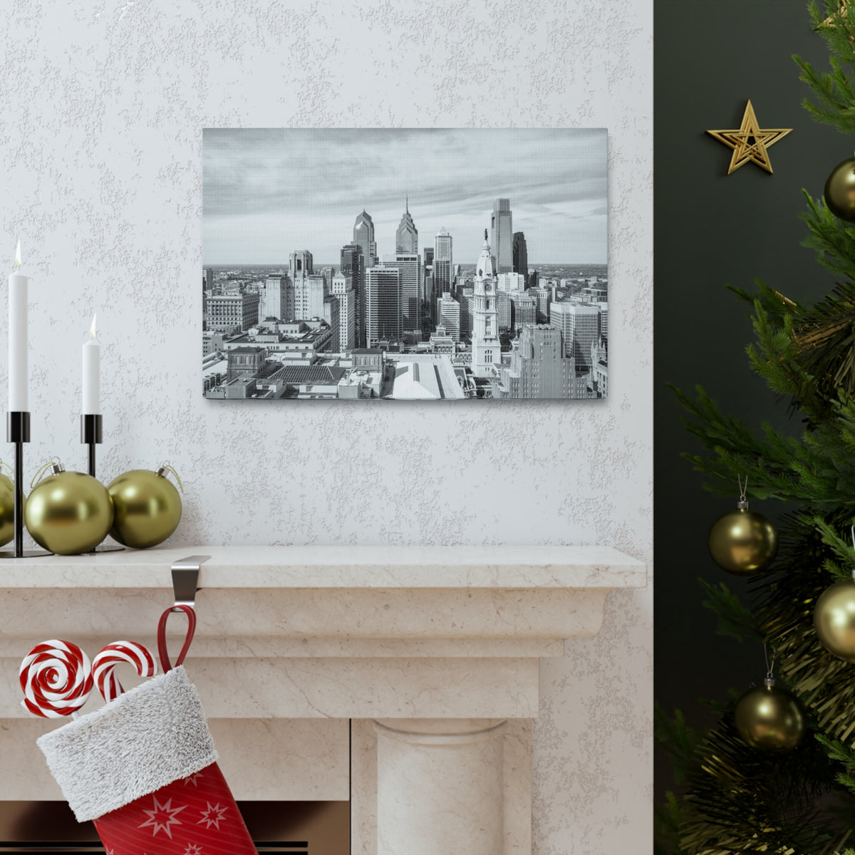 Philadelphia Black And White Skyline Canvas Artwork High-Quality Breathtaking Stunning Cityscape for Home Decor Ready to Hang-Express Your Love Gifts