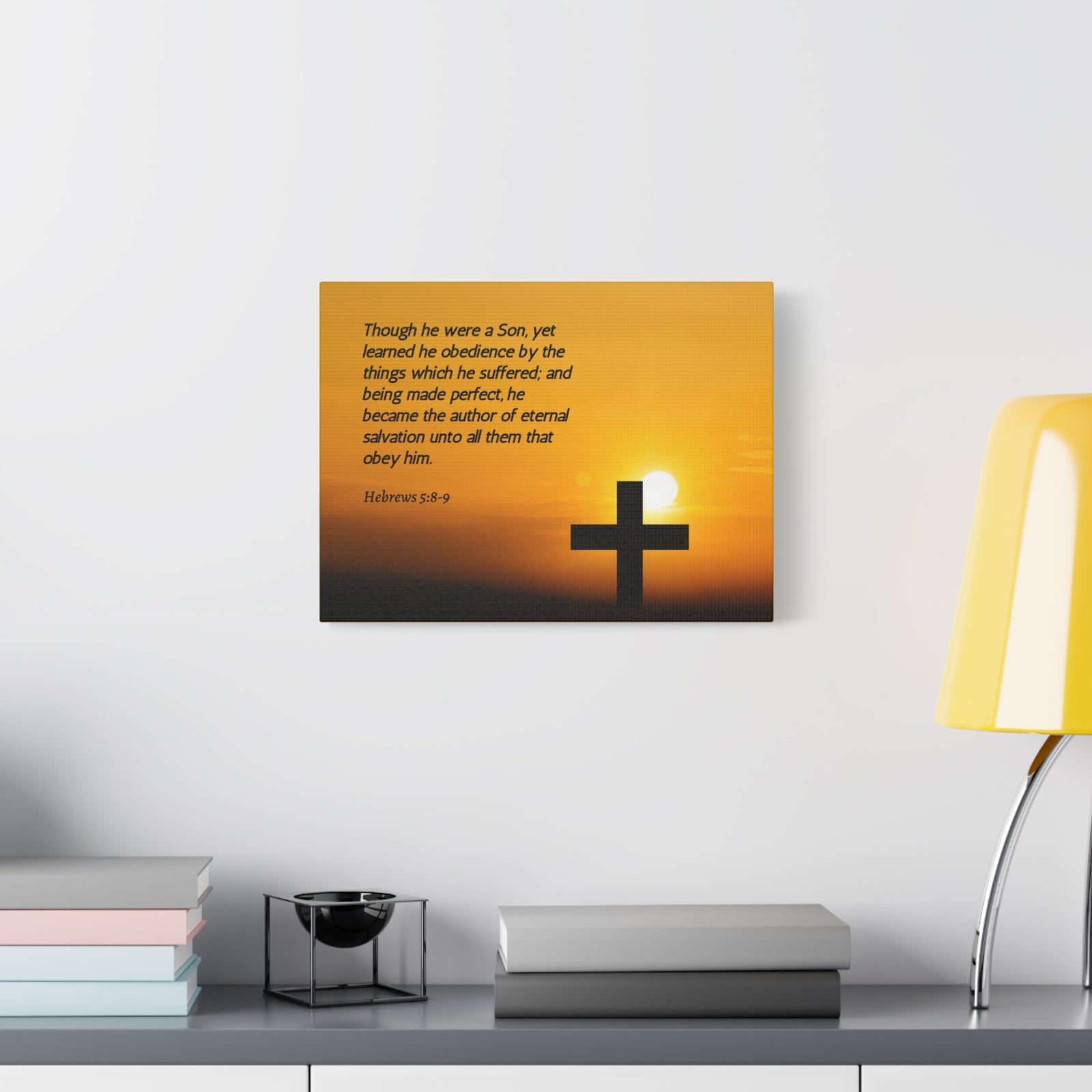 Scripture Canvas Eternal Salvation Hebrews 5:8-9 Christian Wall Art Bible Verse Print Ready to Hang-Express Your Love Gifts