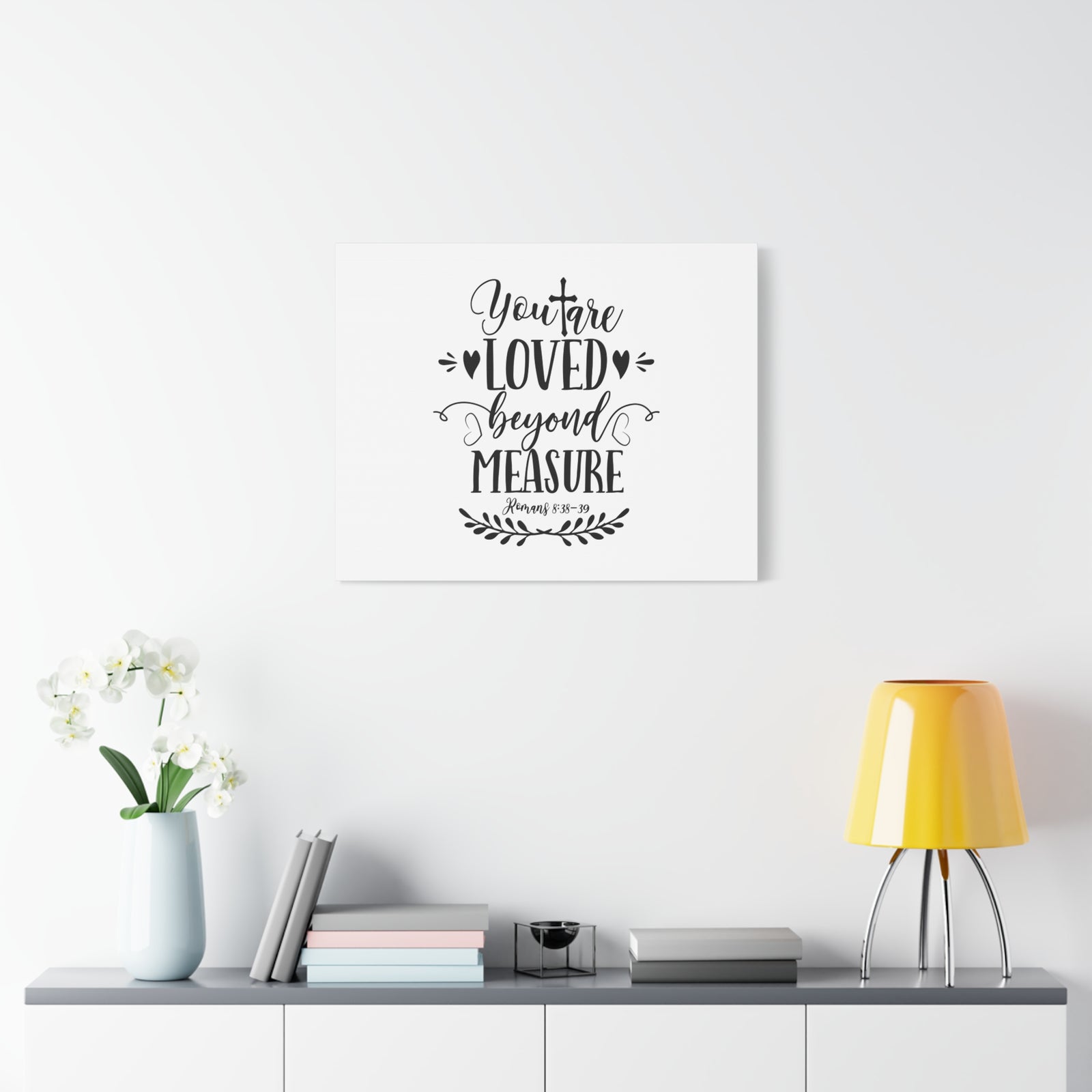Scripture Canvas Loved Beyond Measure Romans 8:38-39 Christian Wall Art Bible Verse Print Ready to Hang-Express Your Love Gifts