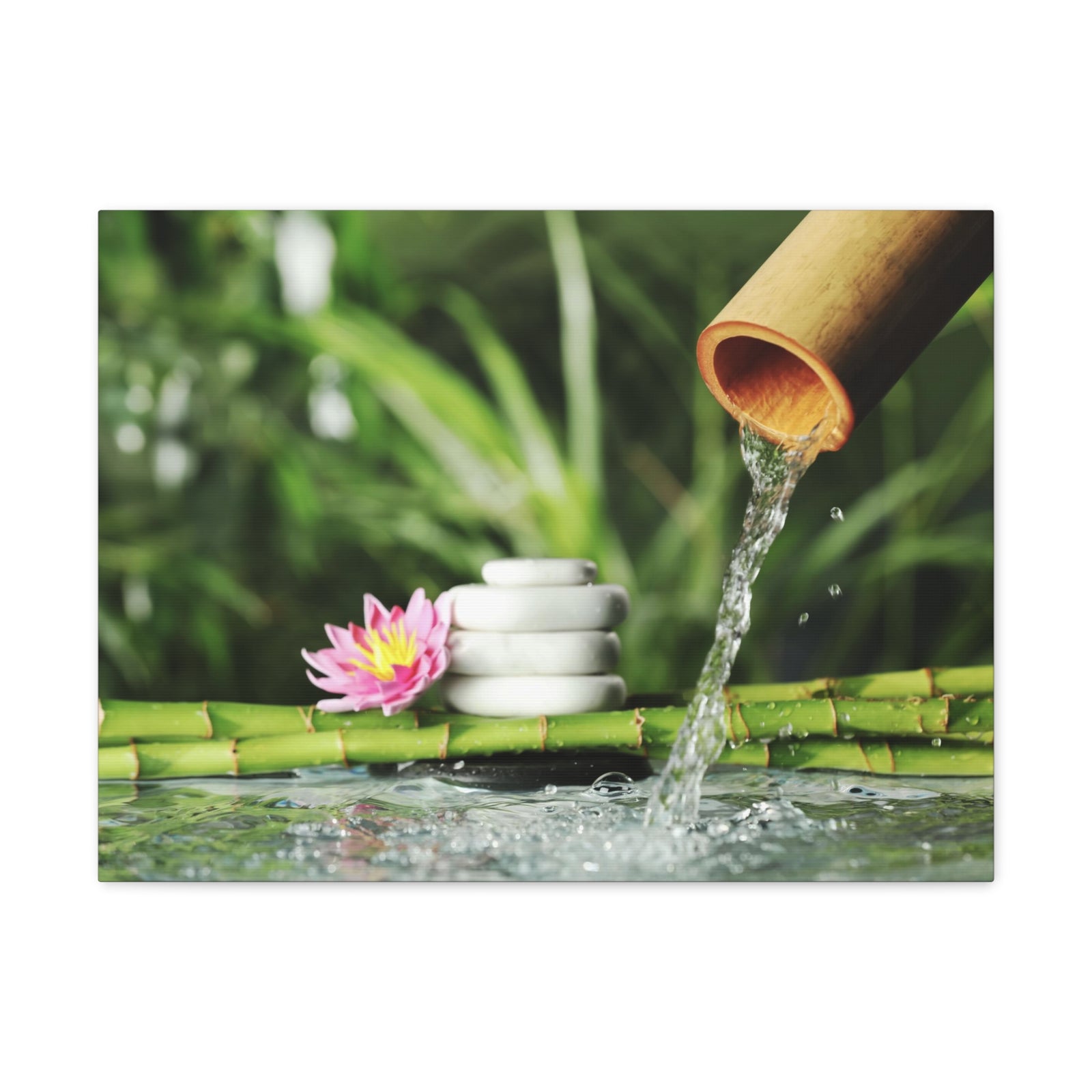 Flower and Bamboo Fountain Forest Floral Nature Photography Canvas Wall Art for Home Decor Ready-to-Hang-Express Your Love Gifts