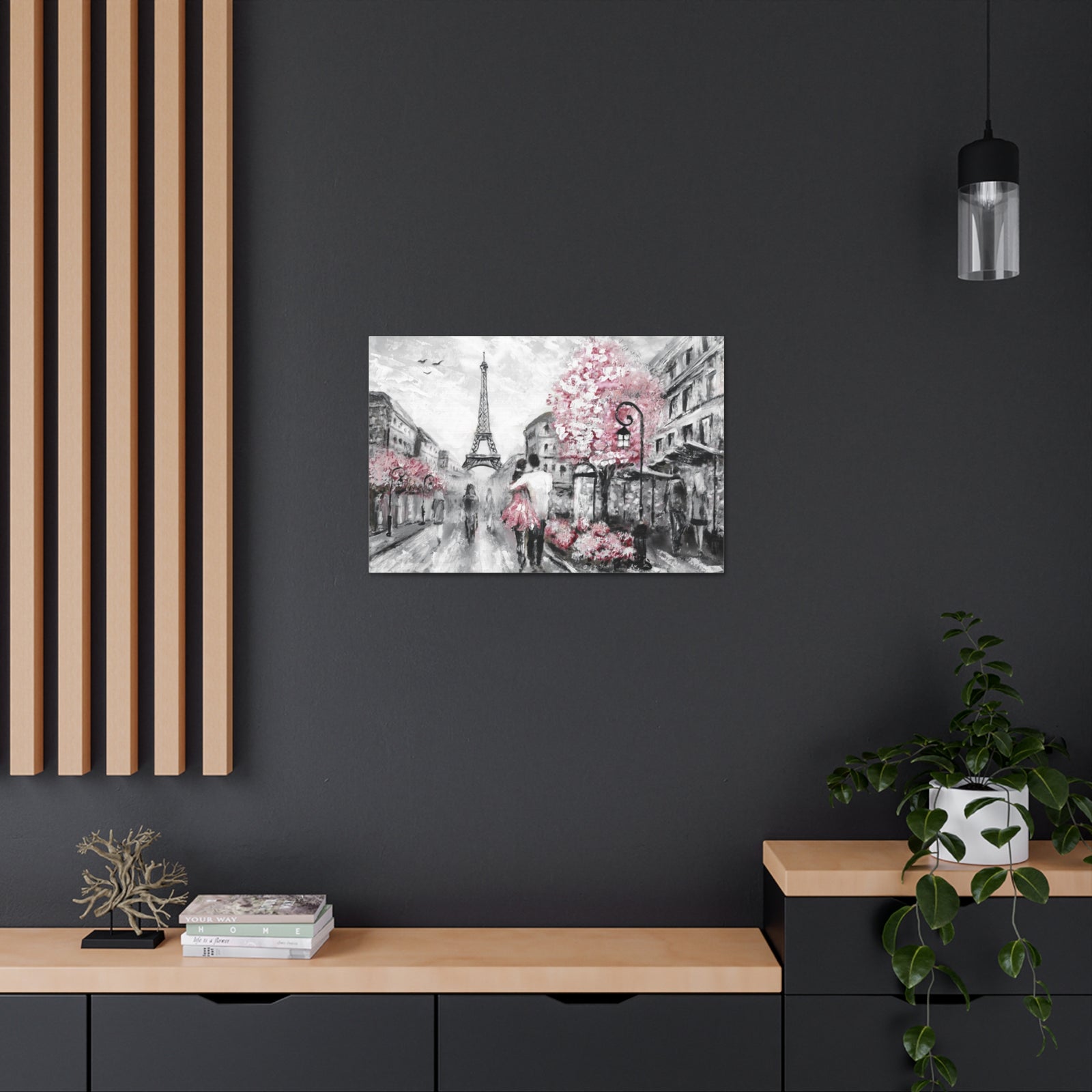 Couple Hug Pink Paris France Canvas Artwork High-Quality Breathtaking French City for Home Decor Ready to Hang-Express Your Love Gifts
