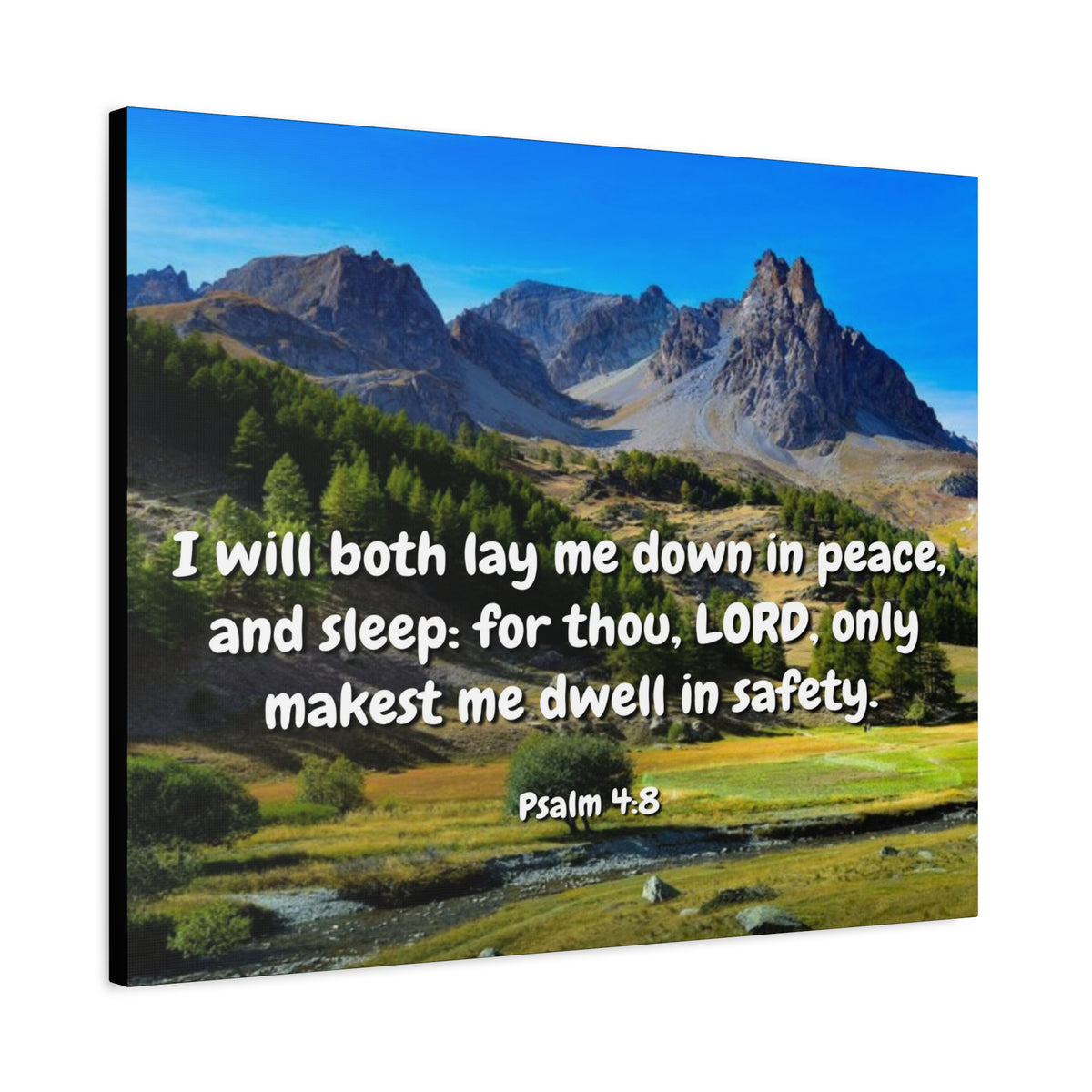 Scripture Canvas Dwell In Safety Psalms 4:8 Christian Wall Art Bible Verse Print Ready to Hang-Express Your Love Gifts