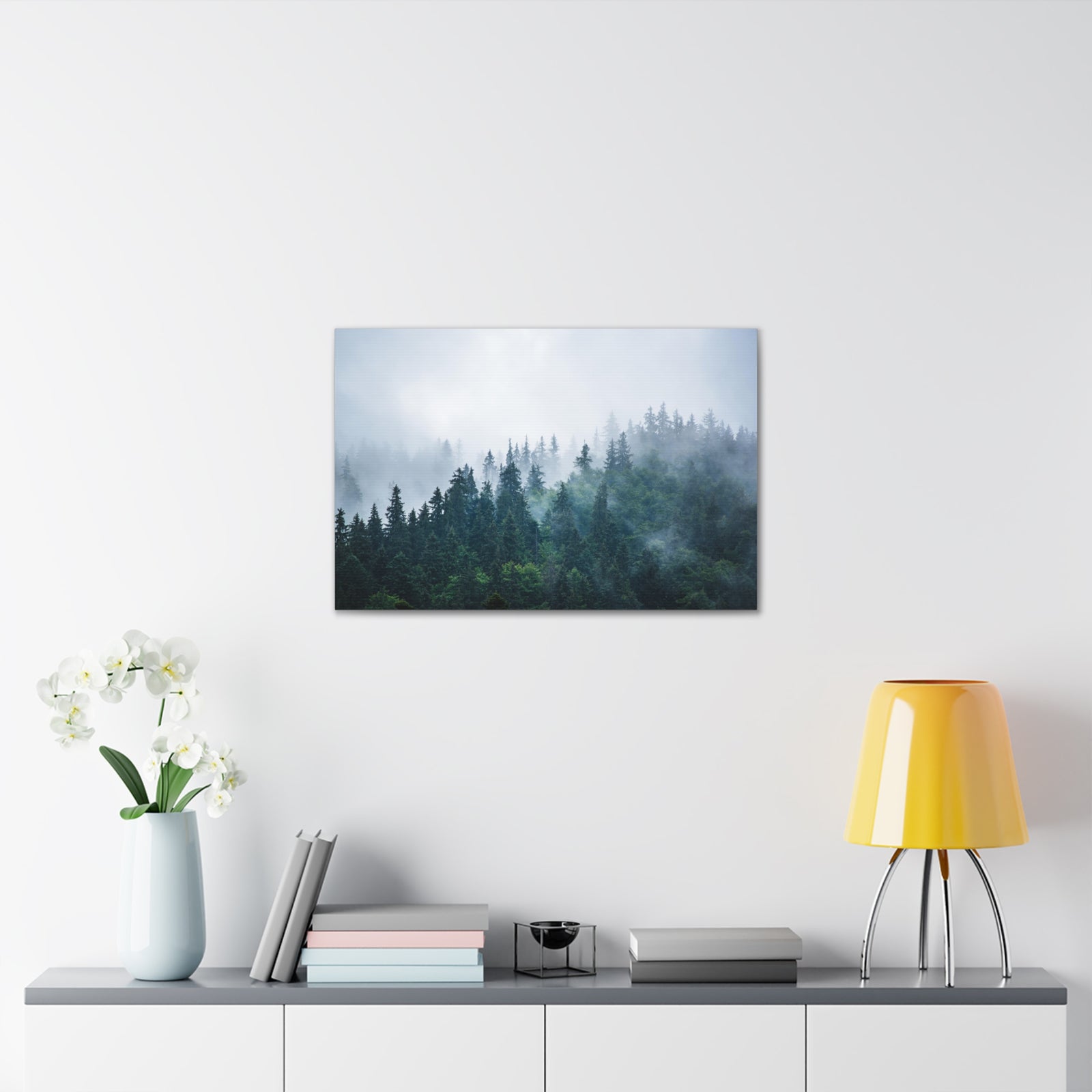 Misty Dark Mountain Forest Nature Wilderness Photography Canvas Wall Art for Home Decor Ready-to-Hang-Express Your Love Gifts