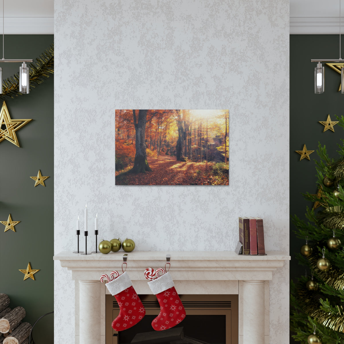 Orange Tree Sunlight Autumn Forest Nature Wilderness Photography Canvas Wall Art for Home Decor Ready-to-Hang-Express Your Love Gifts