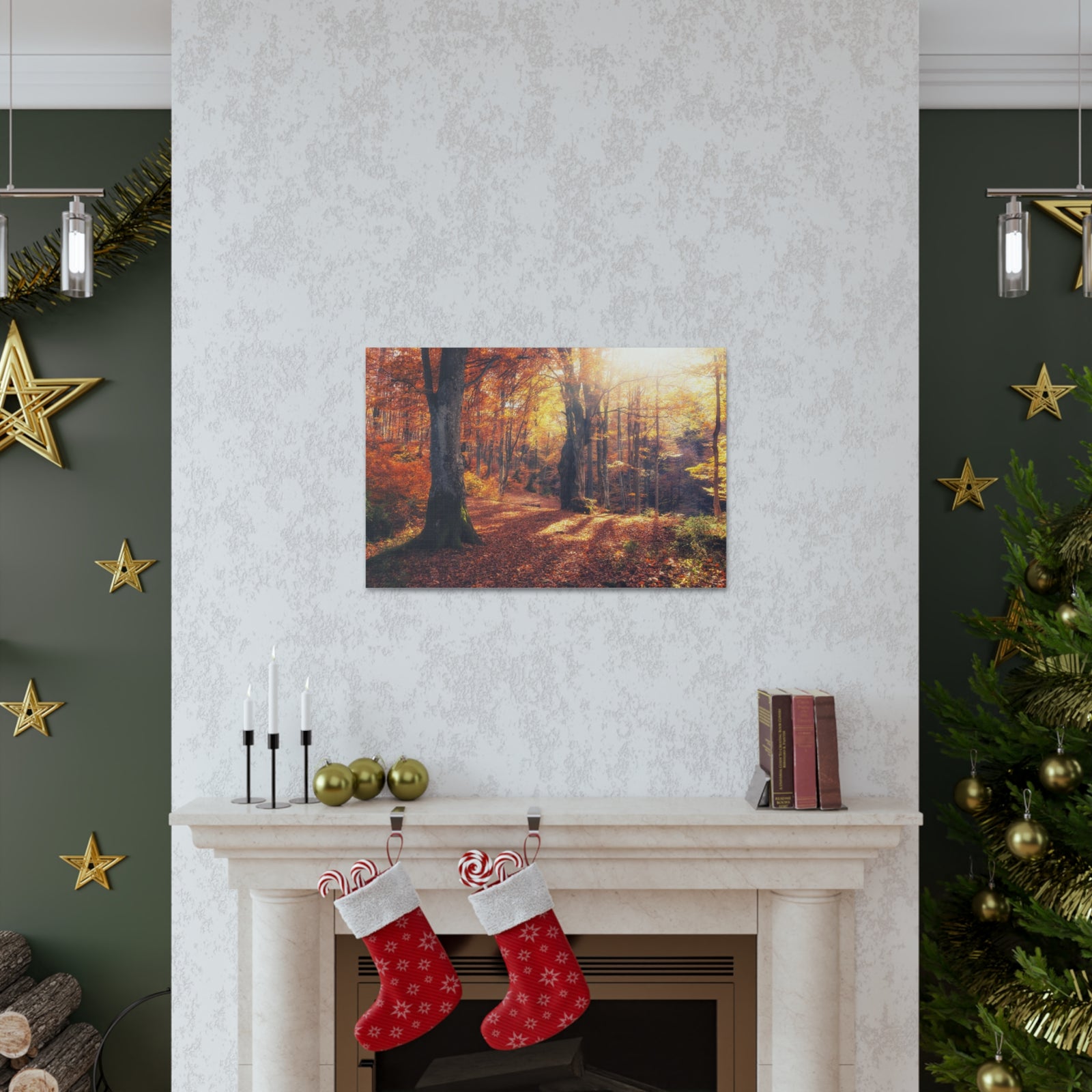 Orange Tree Sunlight Autumn Forest Nature Wilderness Photography Canvas Wall Art for Home Decor Ready-to-Hang-Express Your Love Gifts