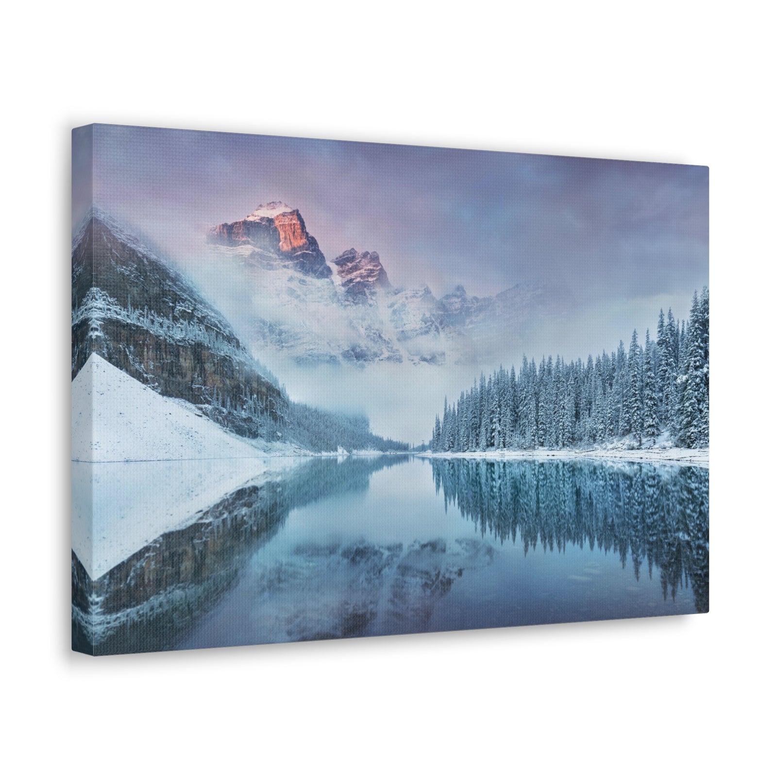 Mountain Winter Lake Pine Tree Nature Wilderness Photography Canvas Wall Art for Home Decor Ready-to-Hang-Express Your Love Gifts