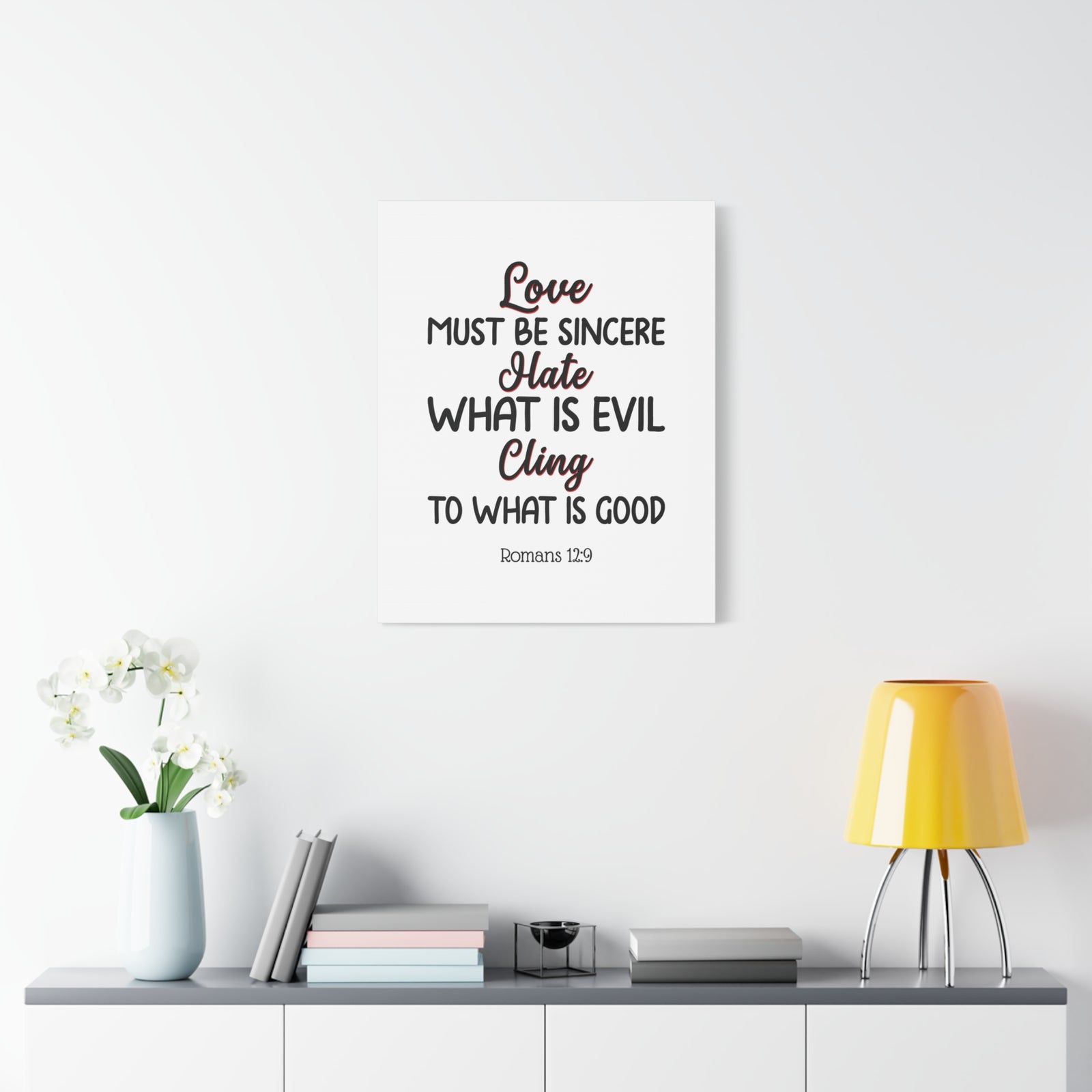 Scripture Canvas Love Must Be Sincere Romans 12:9 Christian Wall Art Bible Verse Print Ready to Hang-Express Your Love Gifts