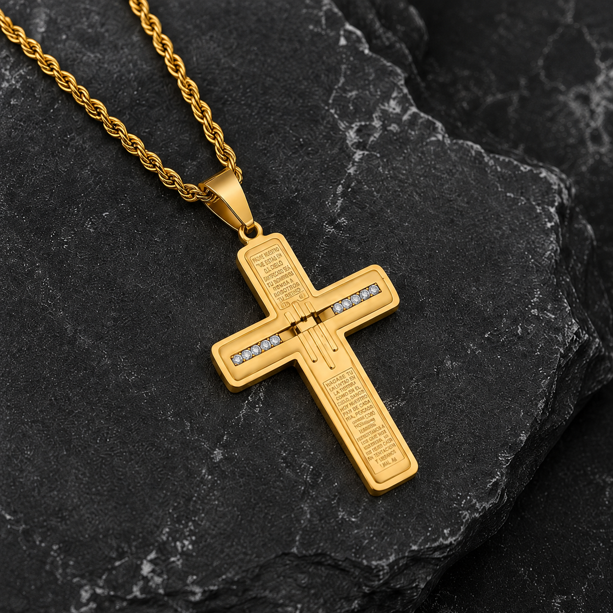 Lords Prayer Men's Cross Pendant 18K Gold Plated 24" Chain-Express Your Love Gifts
